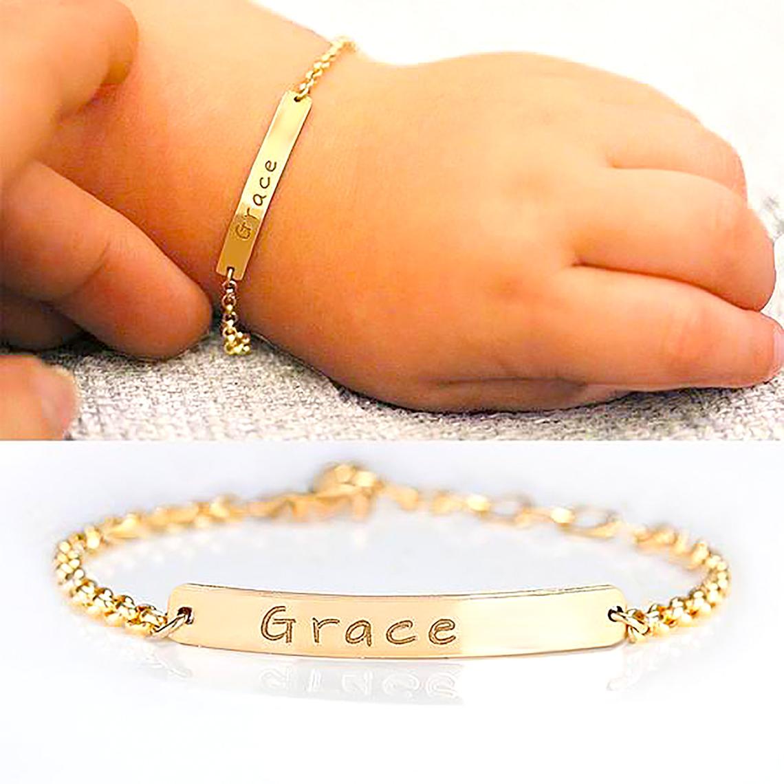 14K Solid Gold Personalized Name Baby Bracelet-in 14K/18K White, Yellow, Rose Gold and Platinum - Christmas Jewelry Gift -VIRABYANI