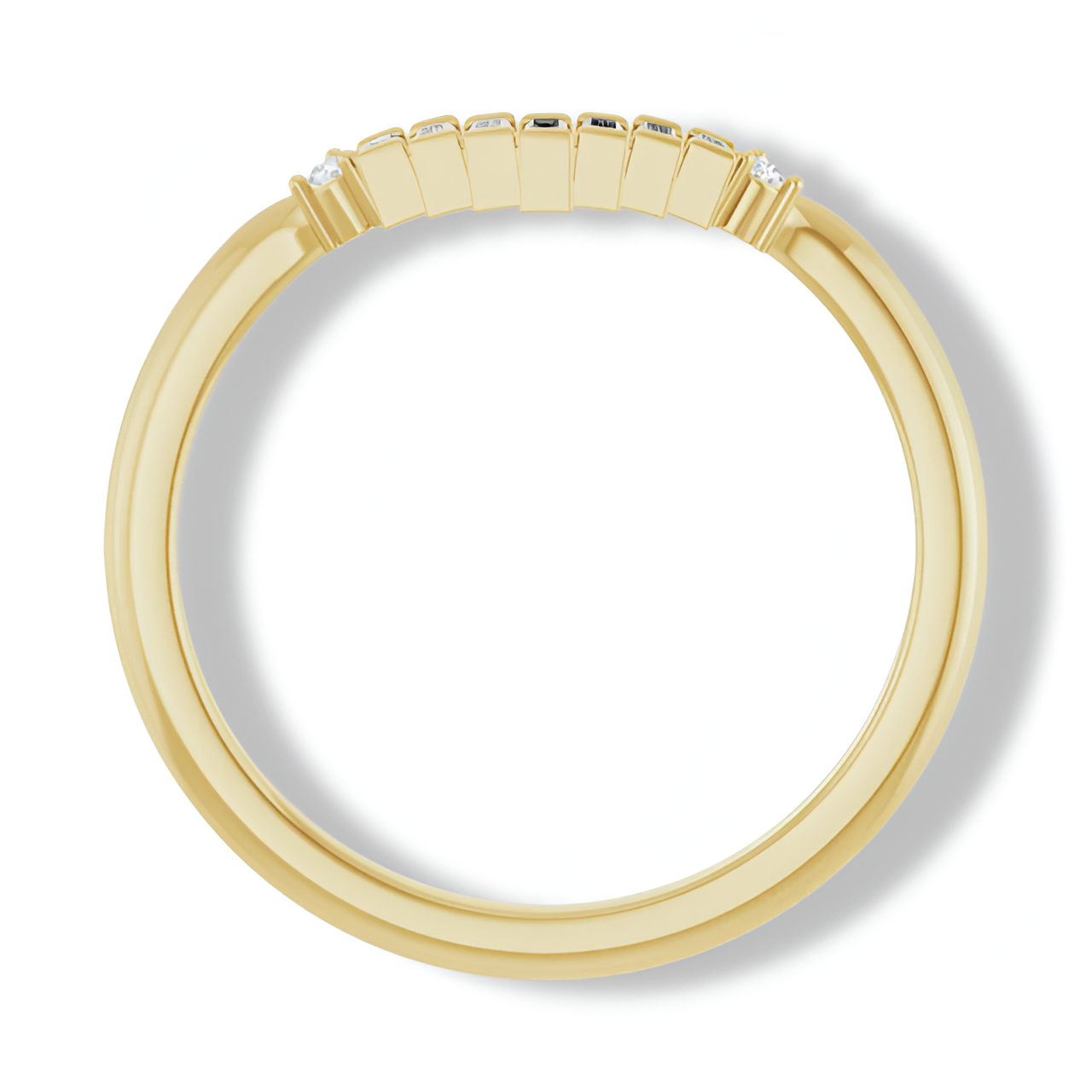 Round and Baguette Diamond Curved Band