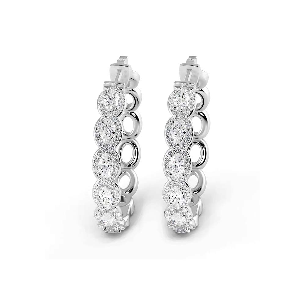 5.0 ctw. Oval Diamond Hoop Earrings Halo Style With Round Diamonds-VIRABYANI