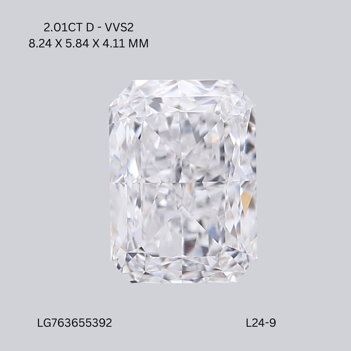 2.01 Carat D-VVS2 Radiant Lab Diamond