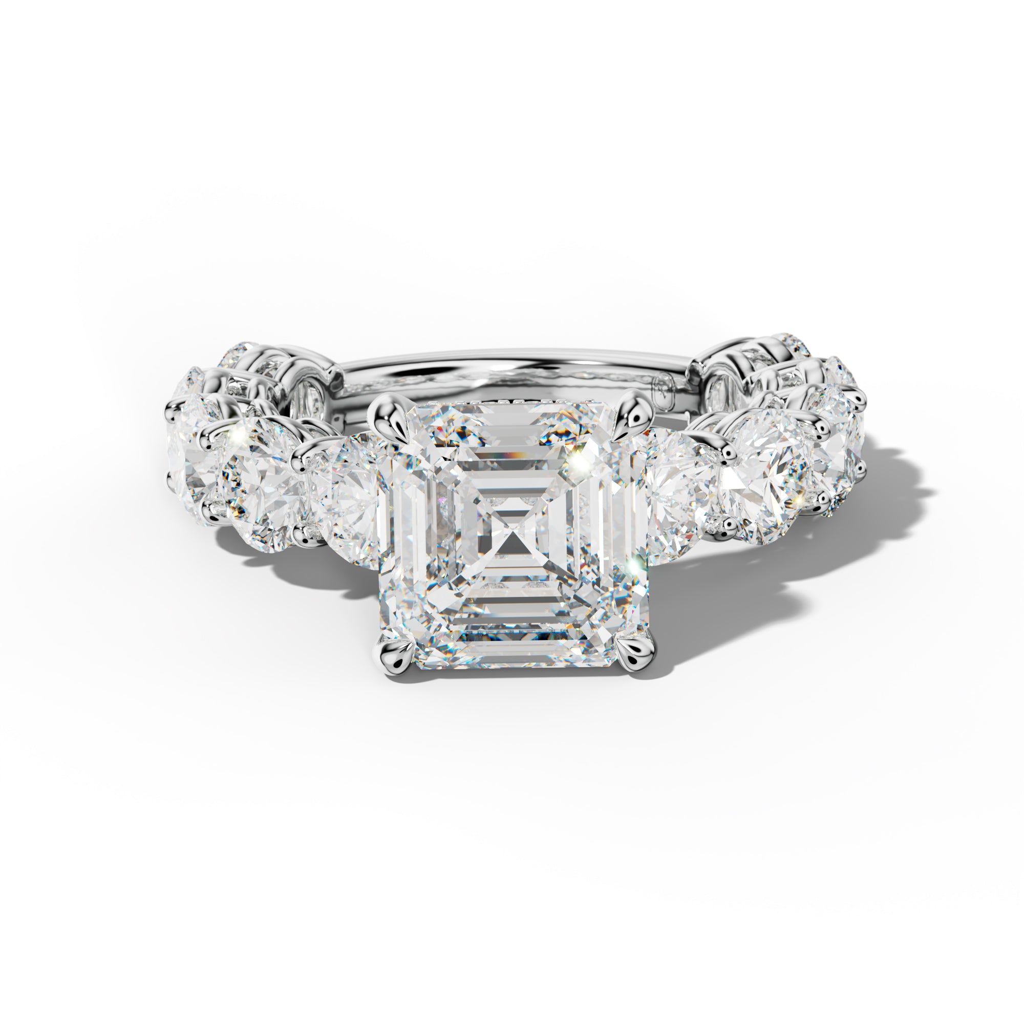 Johanna Asscher Diamond Engagement Ring With Round Side Stones