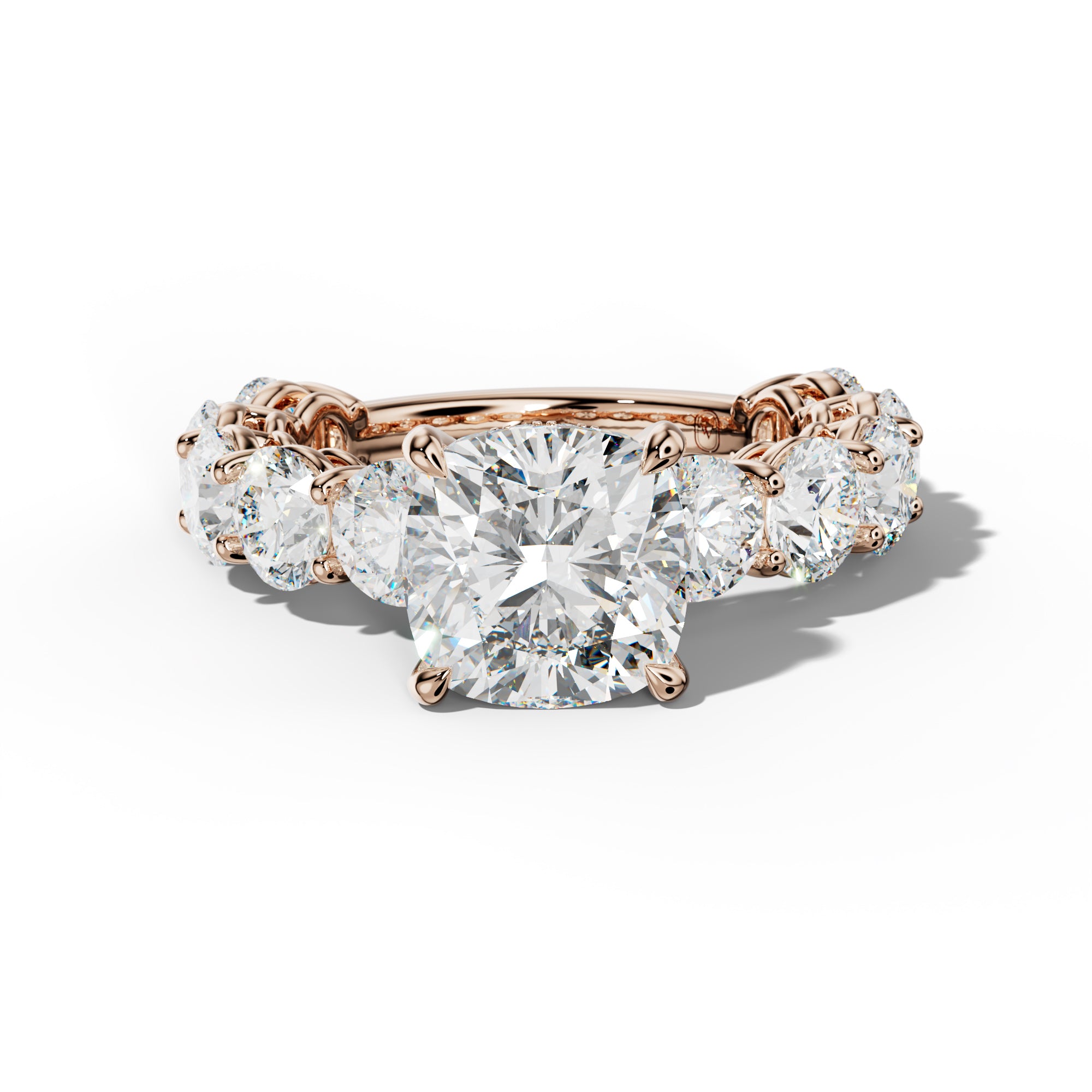 Johanna Cushion Diamond Engagement Ring With Round Side Stones