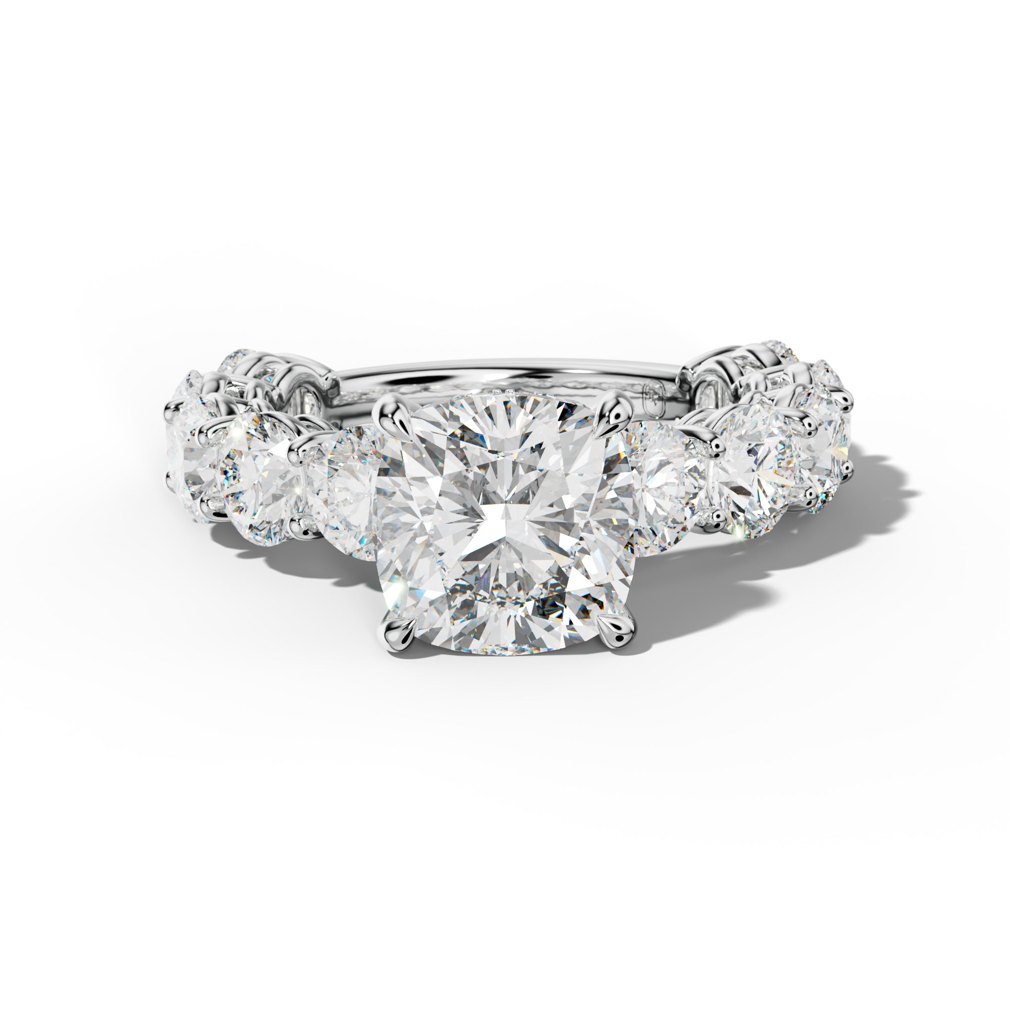 Johanna Cushion Diamond Engagement Ring With Round Side Stones