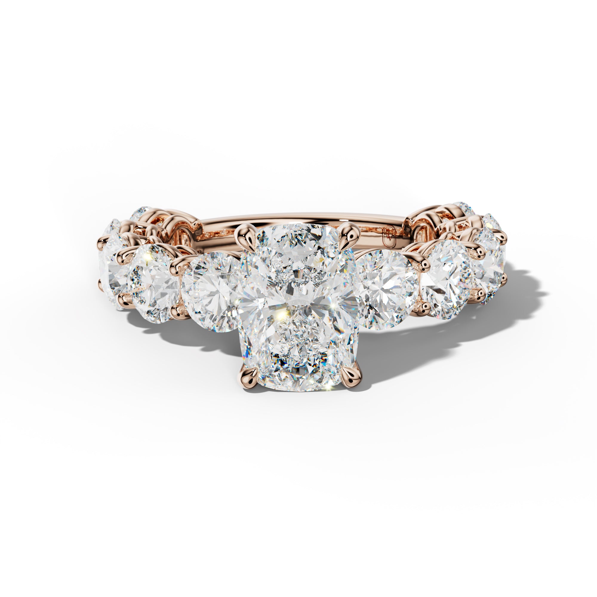 Johanna Elongated Cushion Diamond Engagement Ring With Round Side Stones