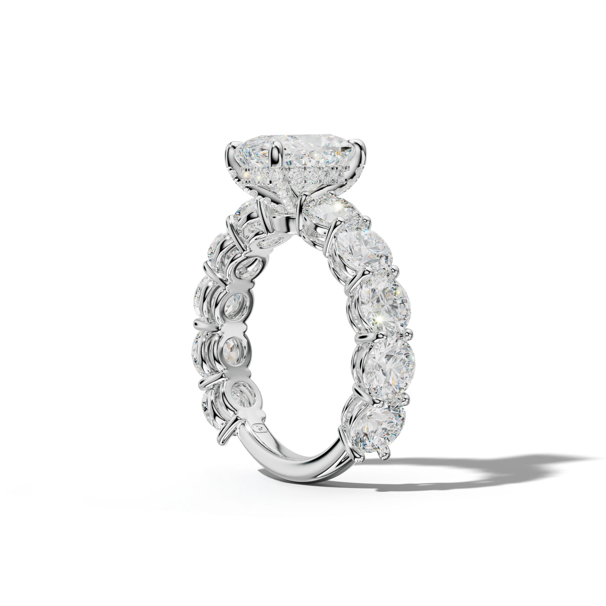 Johanna Elongated Cushion Diamond Engagement Ring With Round Side Stones