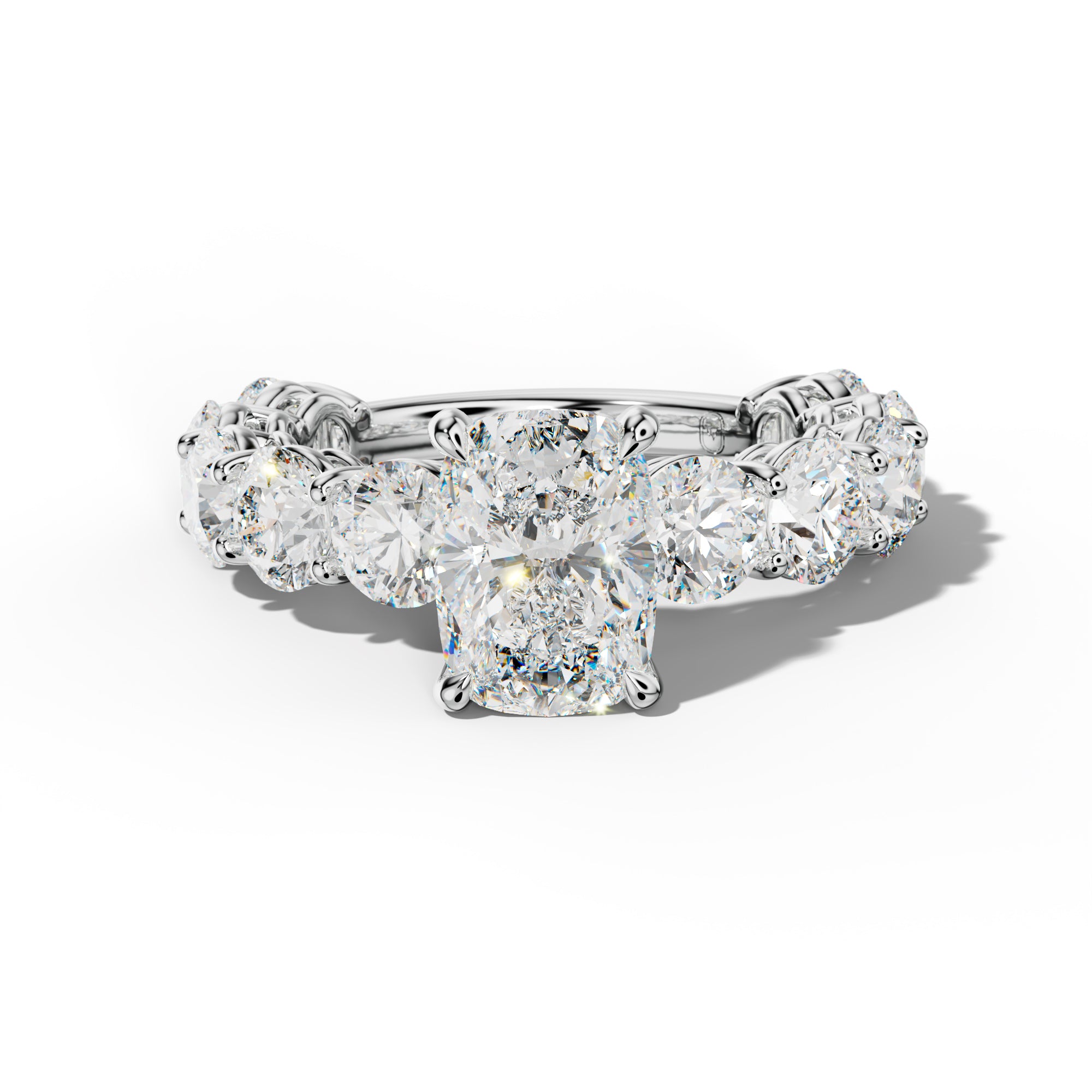 Johanna Elongated Cushion Diamond Engagement Ring With Round Side Stones