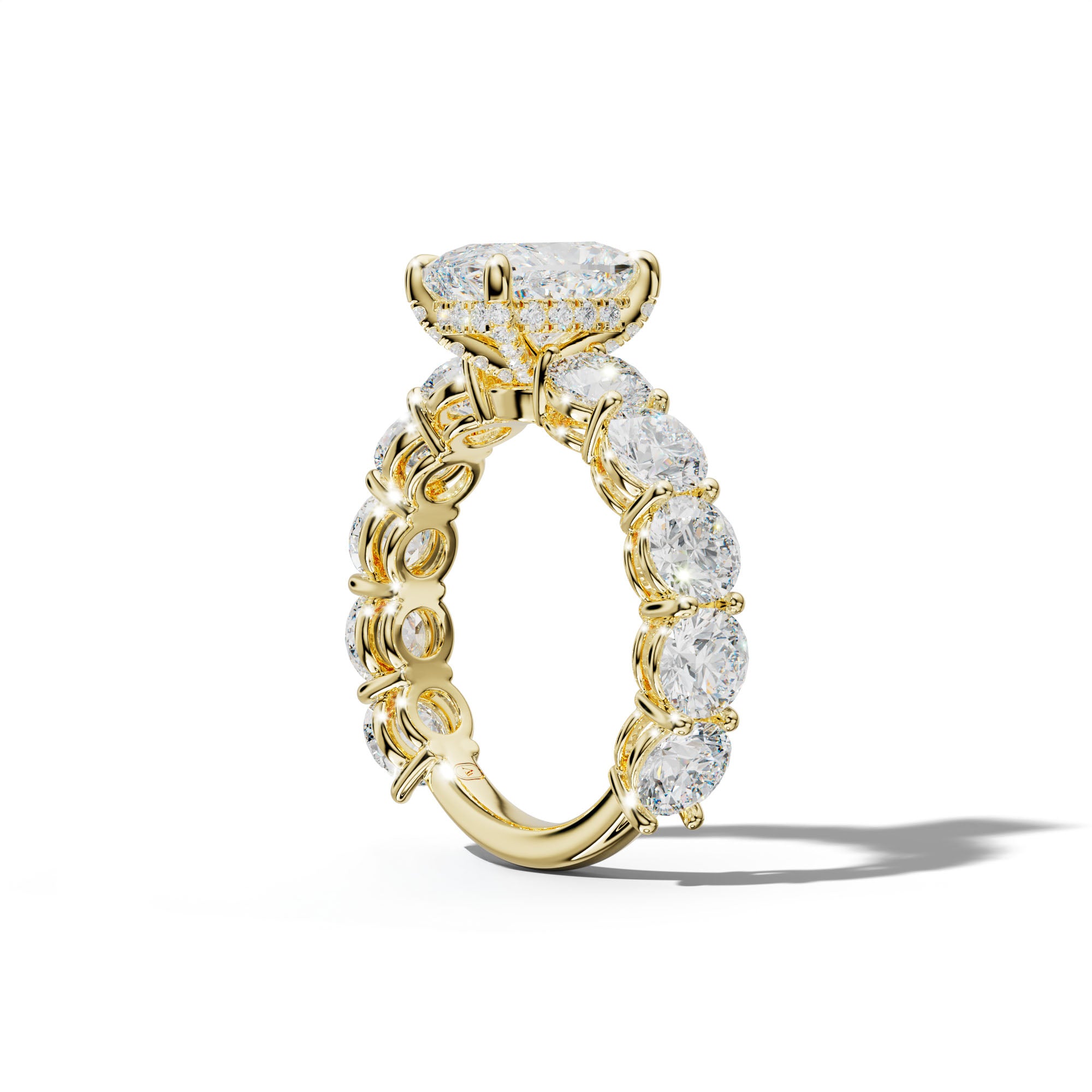 Johanna Elongated Cushion Diamond Engagement Ring With Round Side Stones