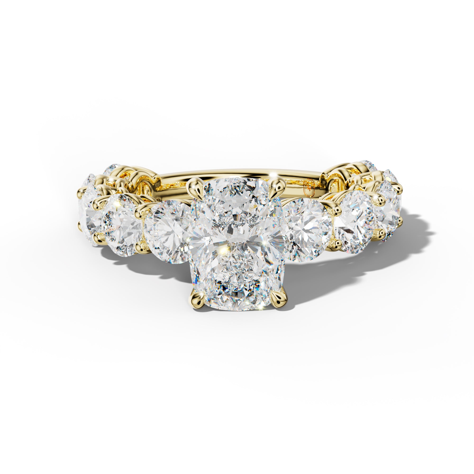 Johanna Elongated Cushion Diamond Engagement Ring With Round Side Stones