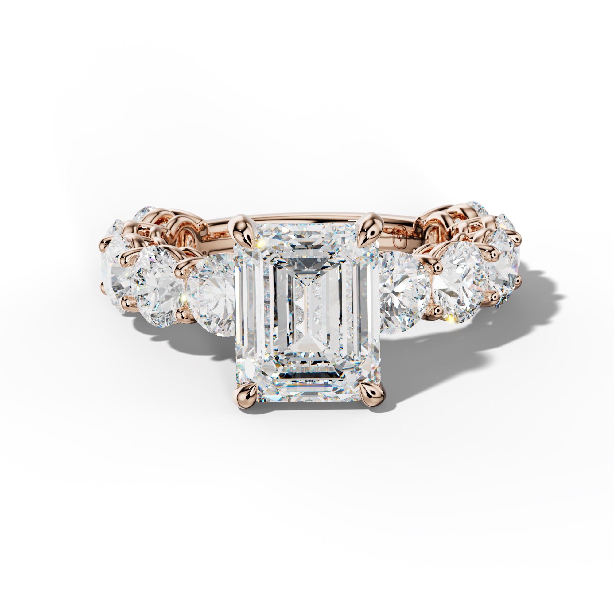 Johanna Emerald Cut Engagement Ring With Round Side Stones