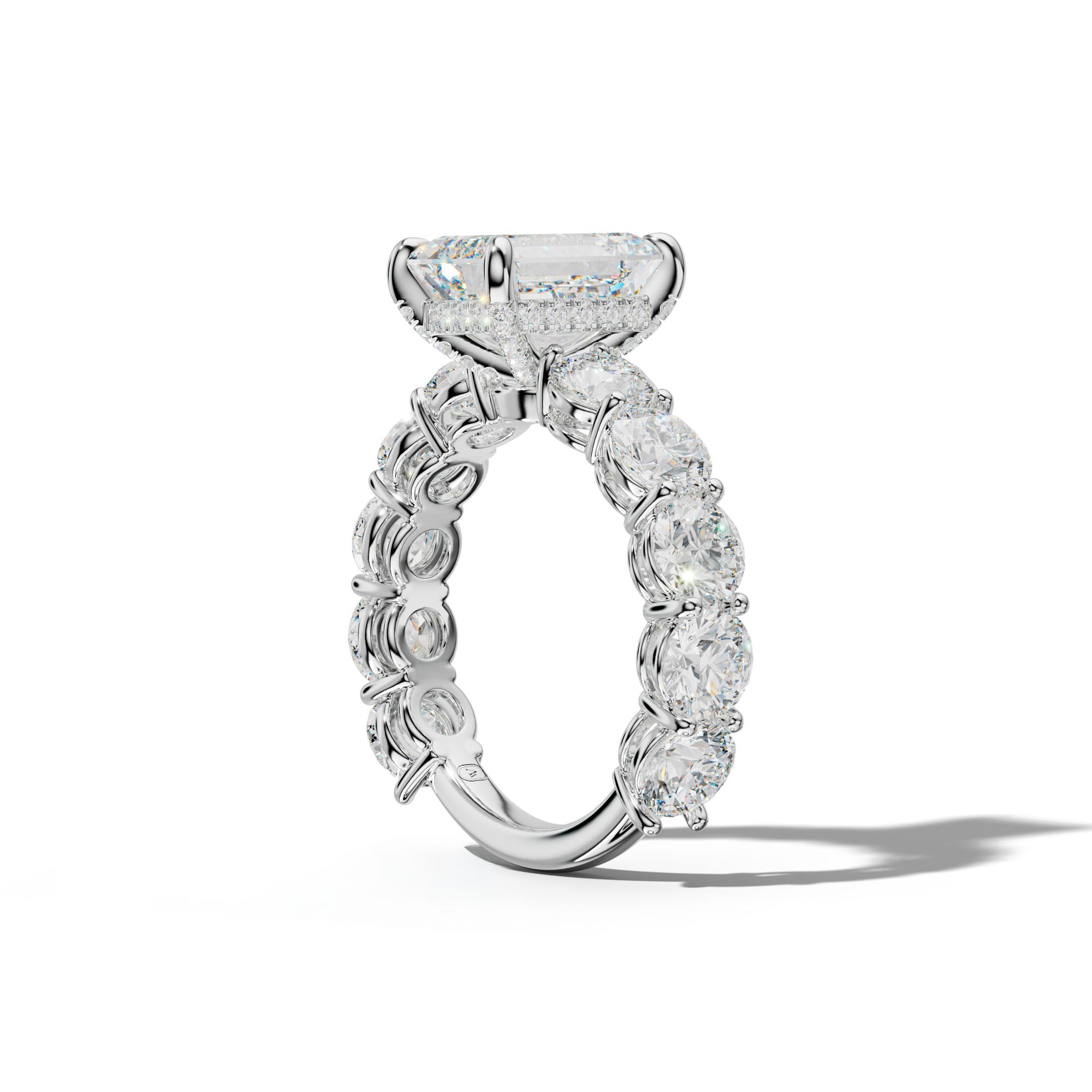 Johanna Emerald Cut Engagement Ring With Round Side Stones