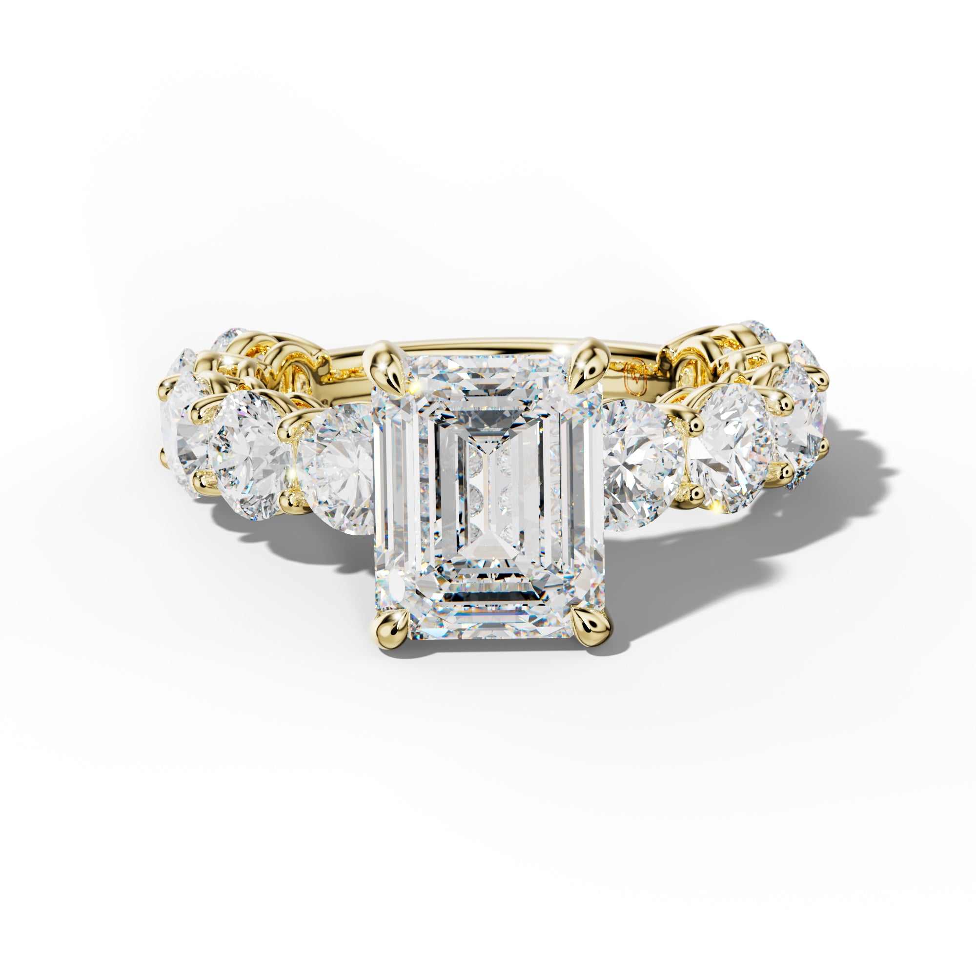 Johanna Emerald Cut Engagement Ring With Round Side Stones