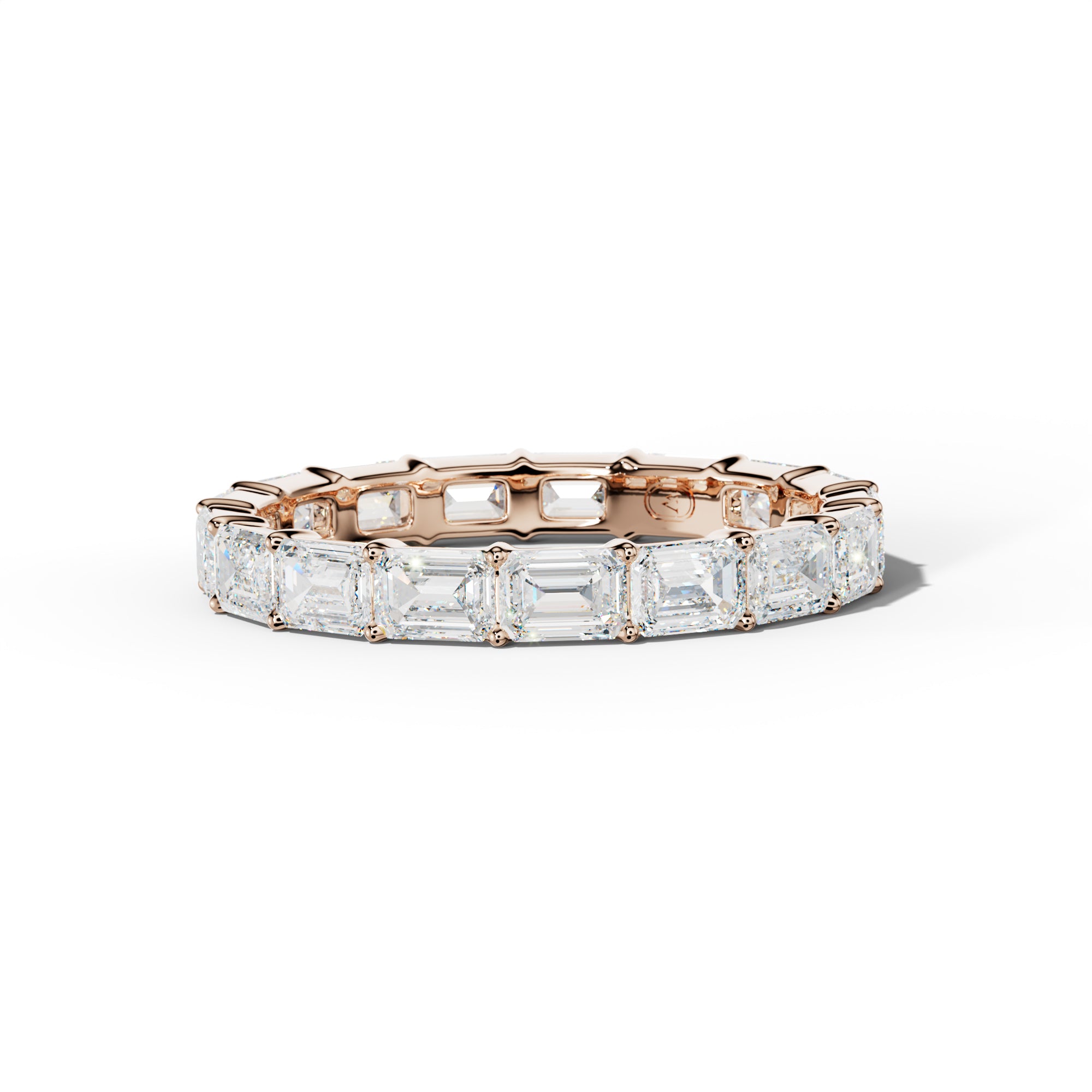 3.0 Carat East West Emerald Cut Diamond Eternity Band Shared Prong Low-Set Design  Low-Set Design