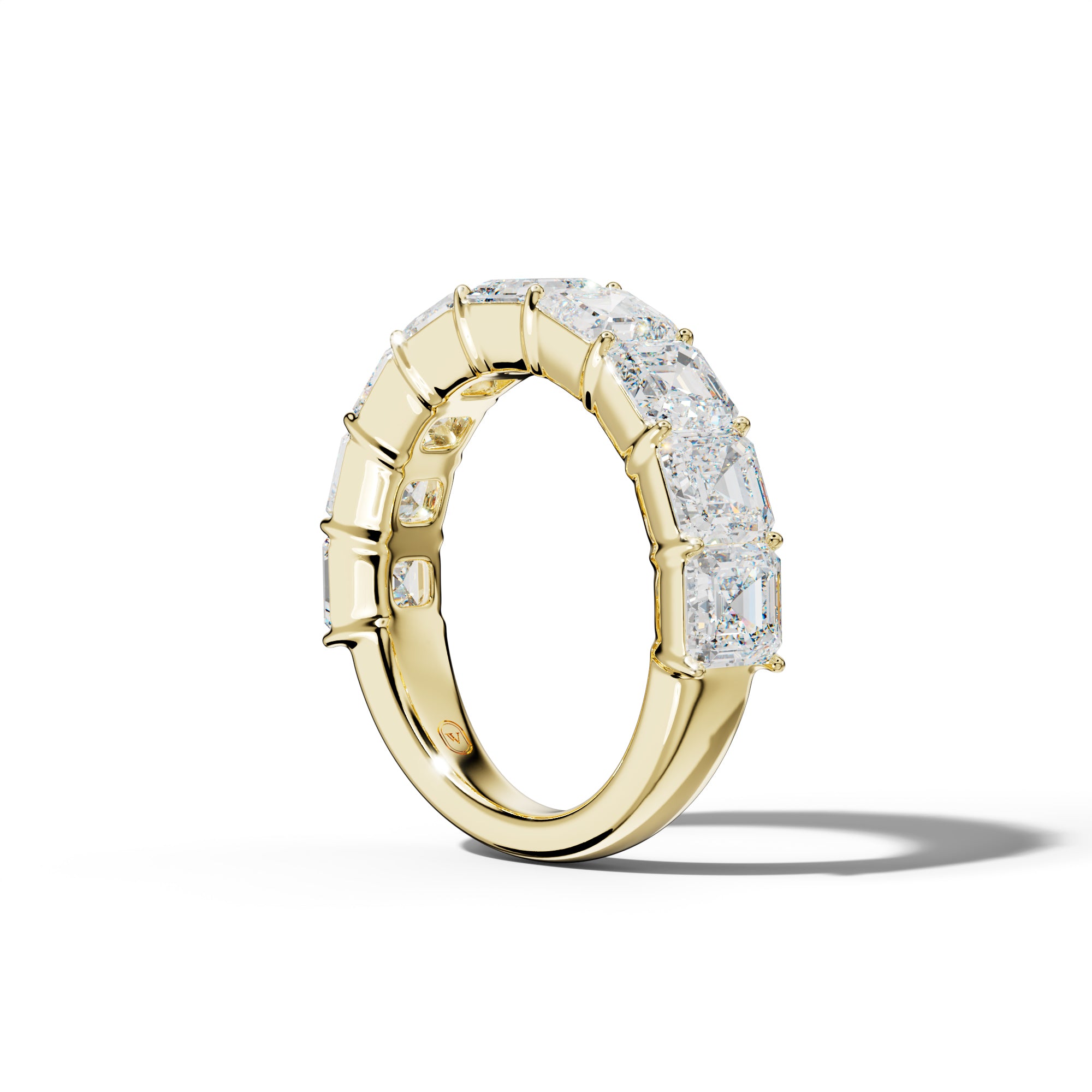 5.0 Carat Asscher Diamond Half Anniversary Band Shared Prong  Low-Set Design