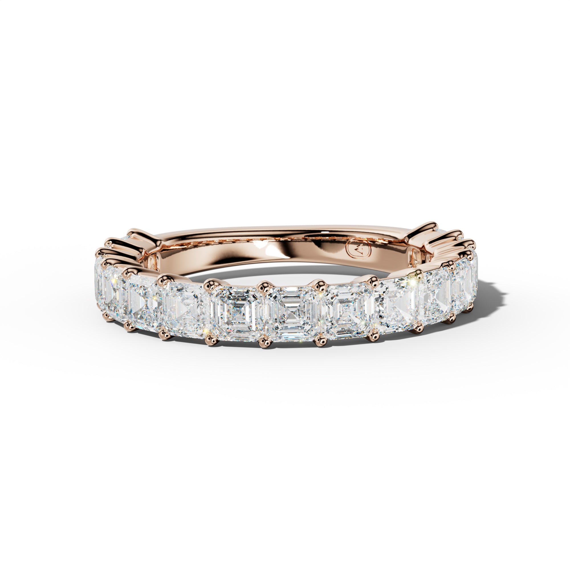 3.0 Carat Asscher Diamond 3/4 Anniversary Band Shared Prong  Low-Set Design