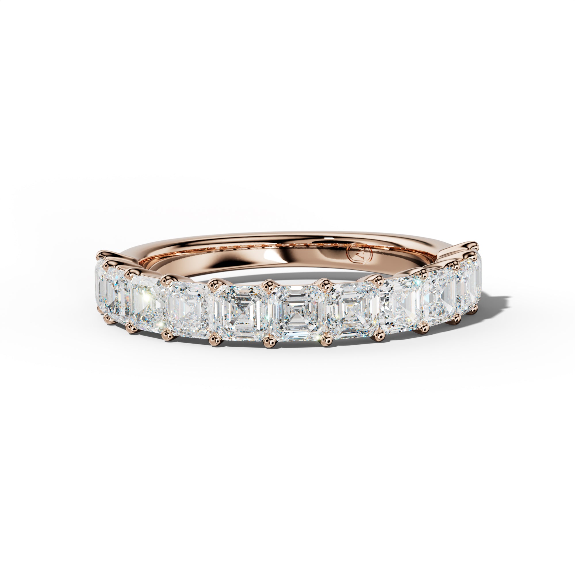 2.0 Carat Asscher Diamond Half Anniversary Band Shared Prong  Low-Set Design