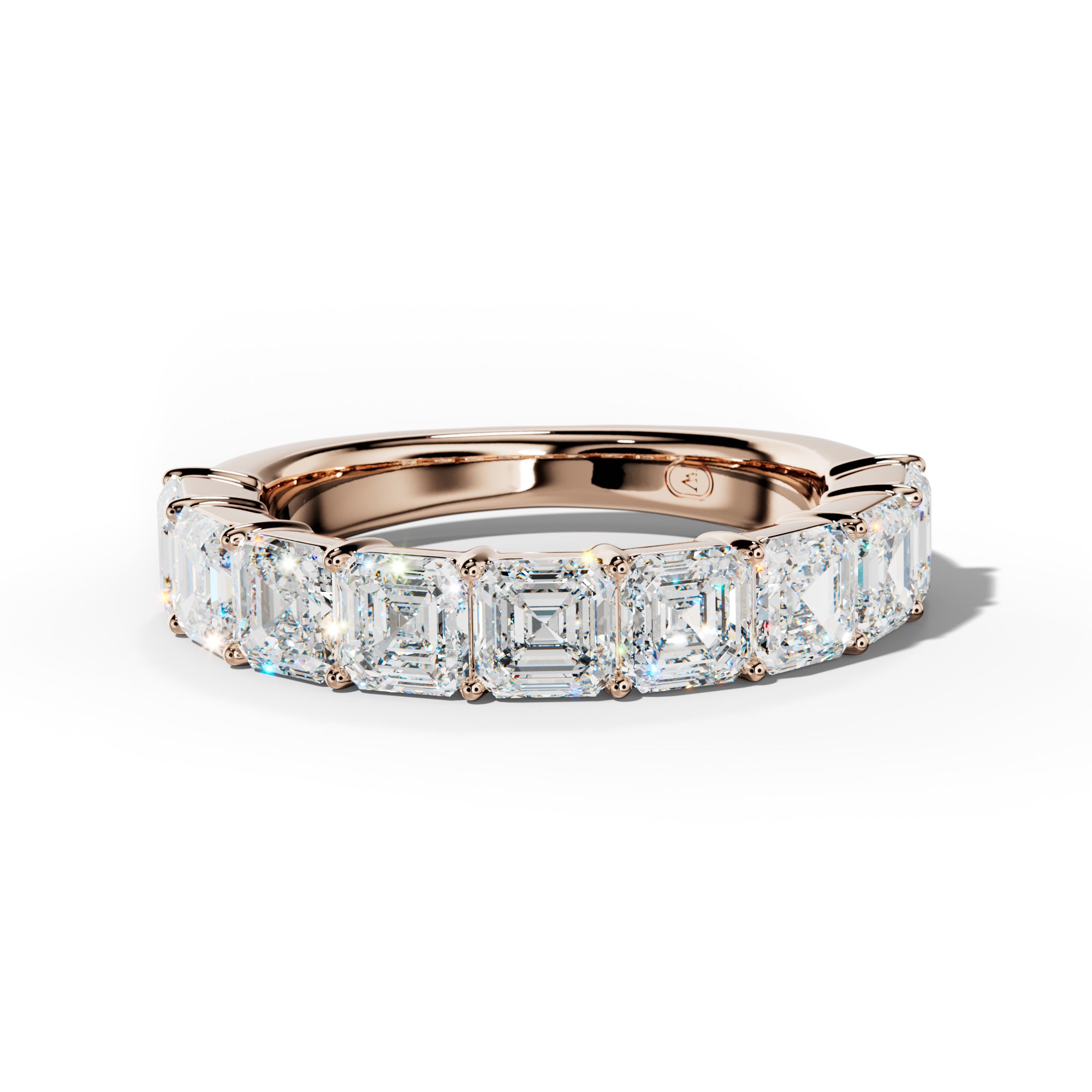 4.0 Carat Asscher Diamond Half Anniversary Band Shared Prong  Low-Set Design