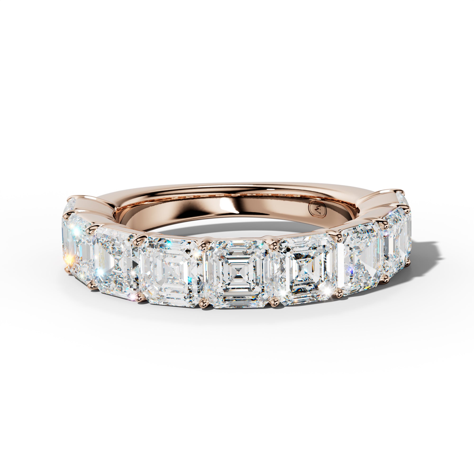 5.0 Carat Asscher Diamond Half Anniversary Band Shared Prong  Low-Set Design