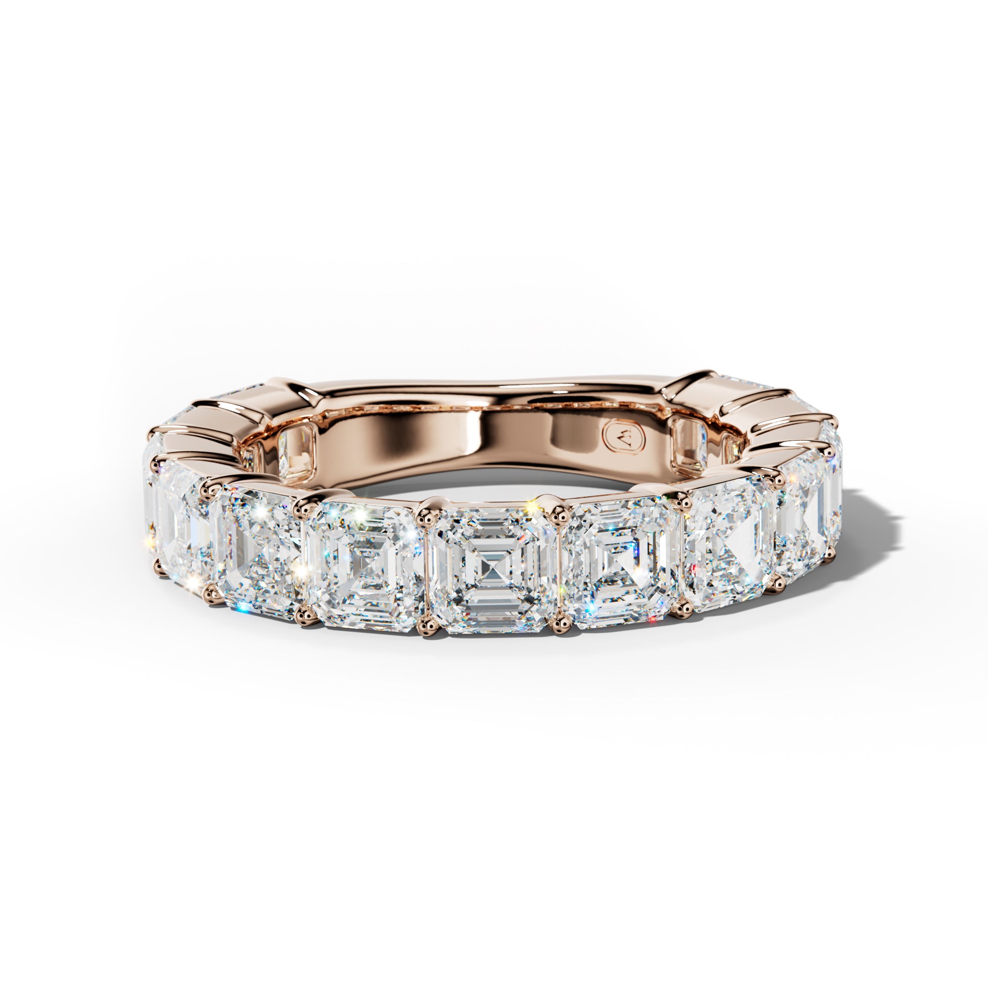 5.0 Carat Asscher Diamond 3/4 Anniversary Band Shared Prong  Low-Set Design