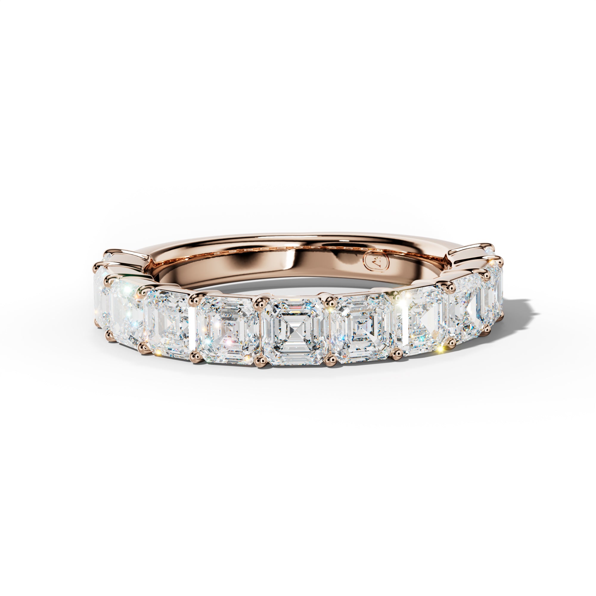 3.0 Carat Asscher Diamond Half Anniversary Band Shared Prong  Low-Set Design