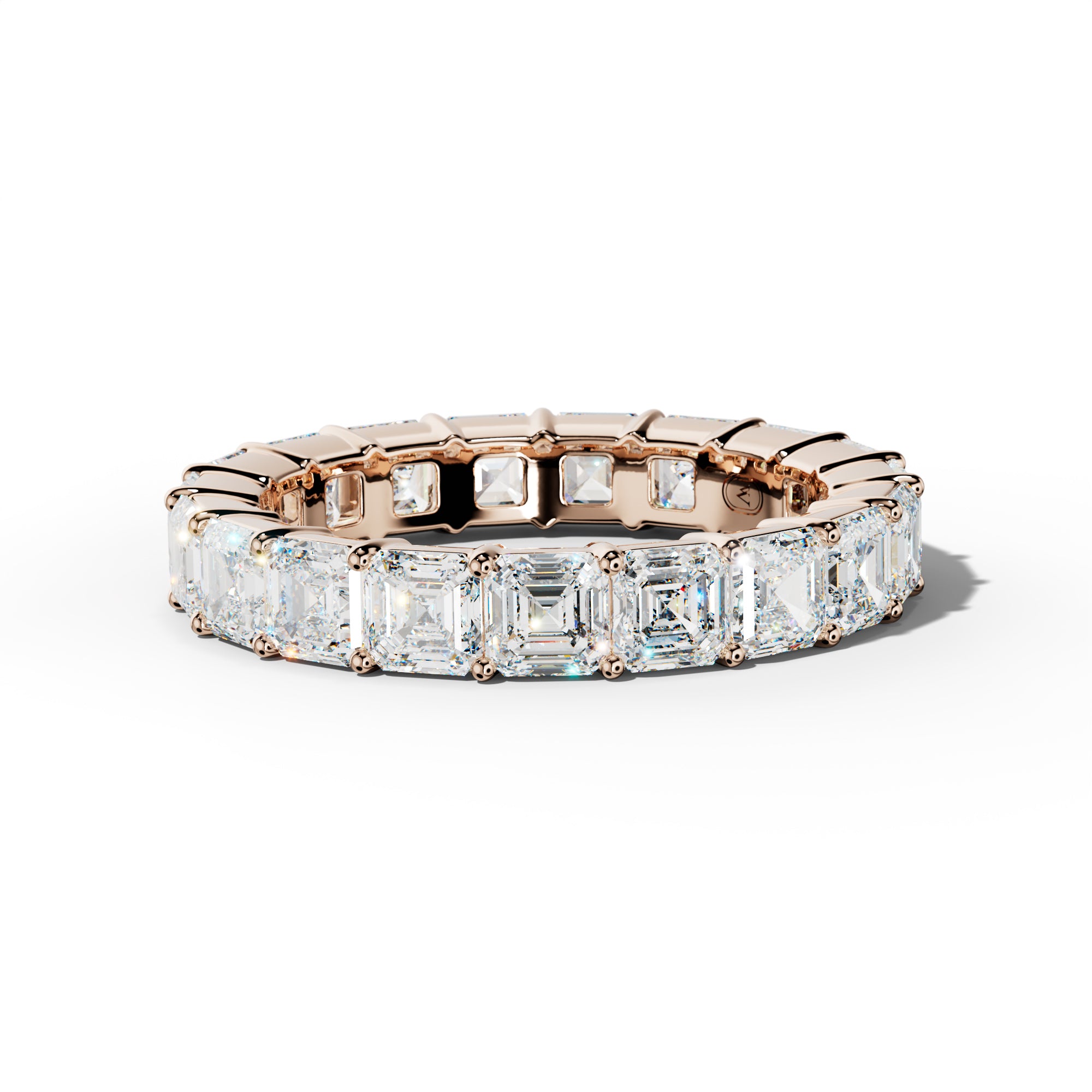 5.0 Carat Asscher Diamond Eternity Band Shared Prong  Low-Set Design