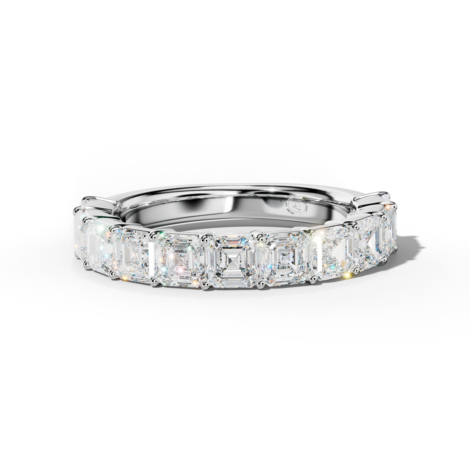 3.0 Carat Asscher Diamond Half Anniversary Band Shared Prong  Low-Set Design