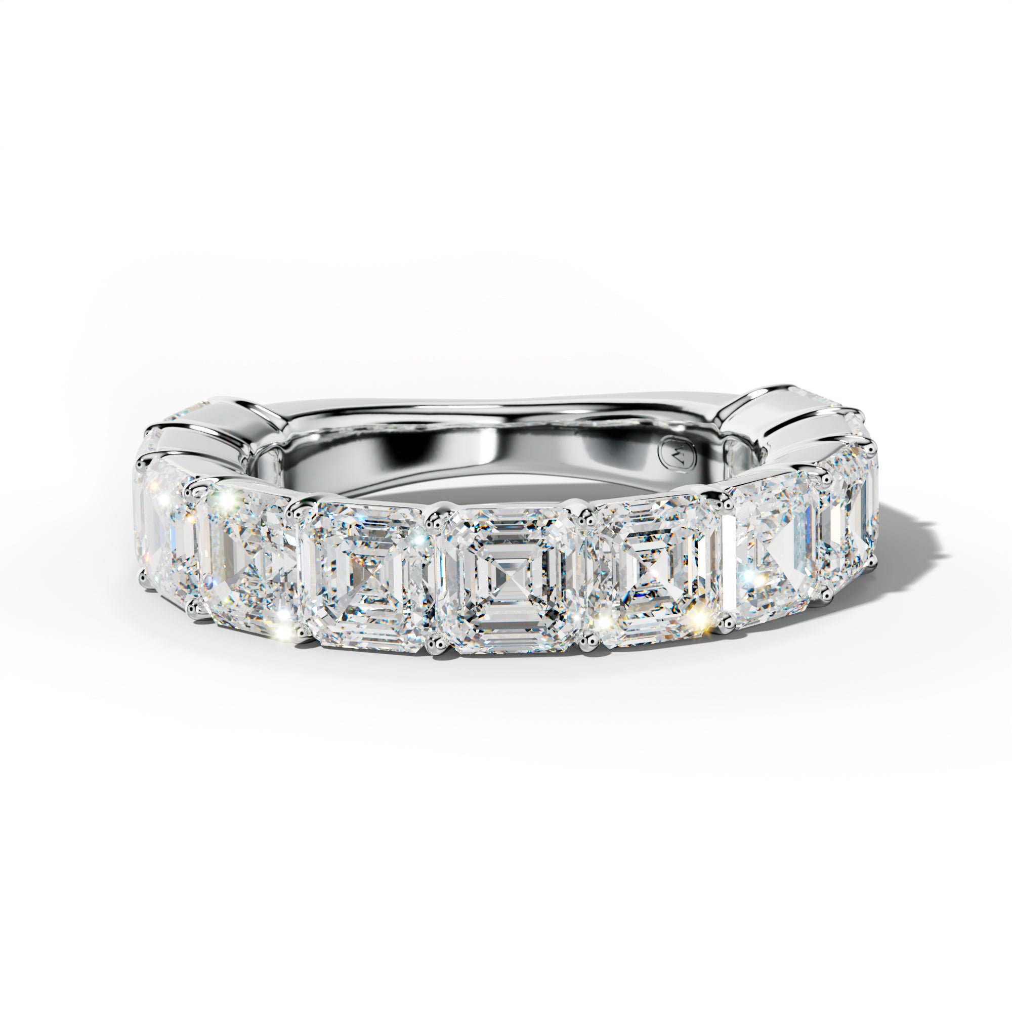 6.0 Carat Asscher Diamond 3/4 Anniversary Band Shared Prong  Low-Set Design