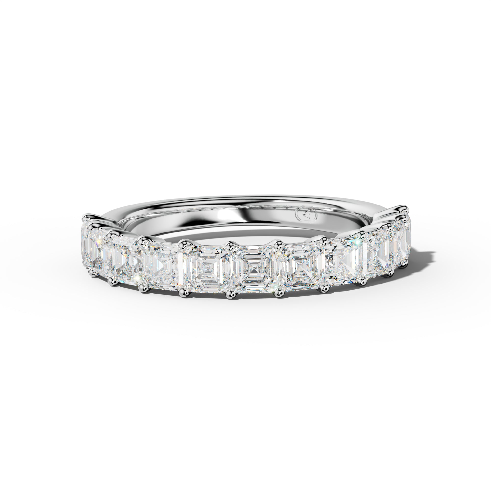 2.0 Carat Asscher Diamond Half Anniversary Band Shared Prong  Low-Set Design
