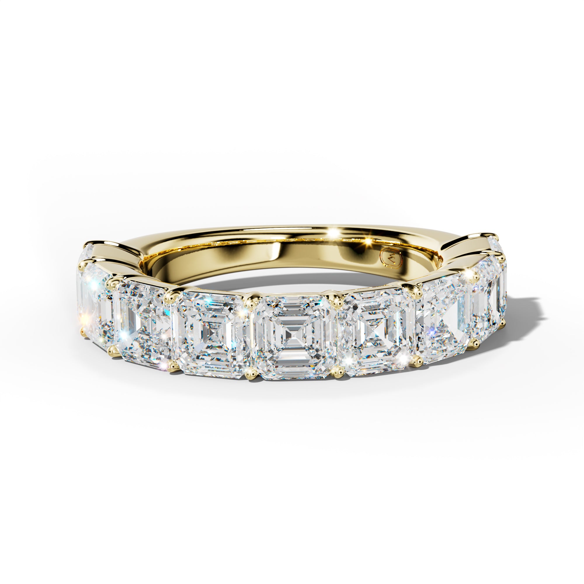5.0 Carat Asscher Diamond Half Anniversary Band Shared Prong  Low-Set Design