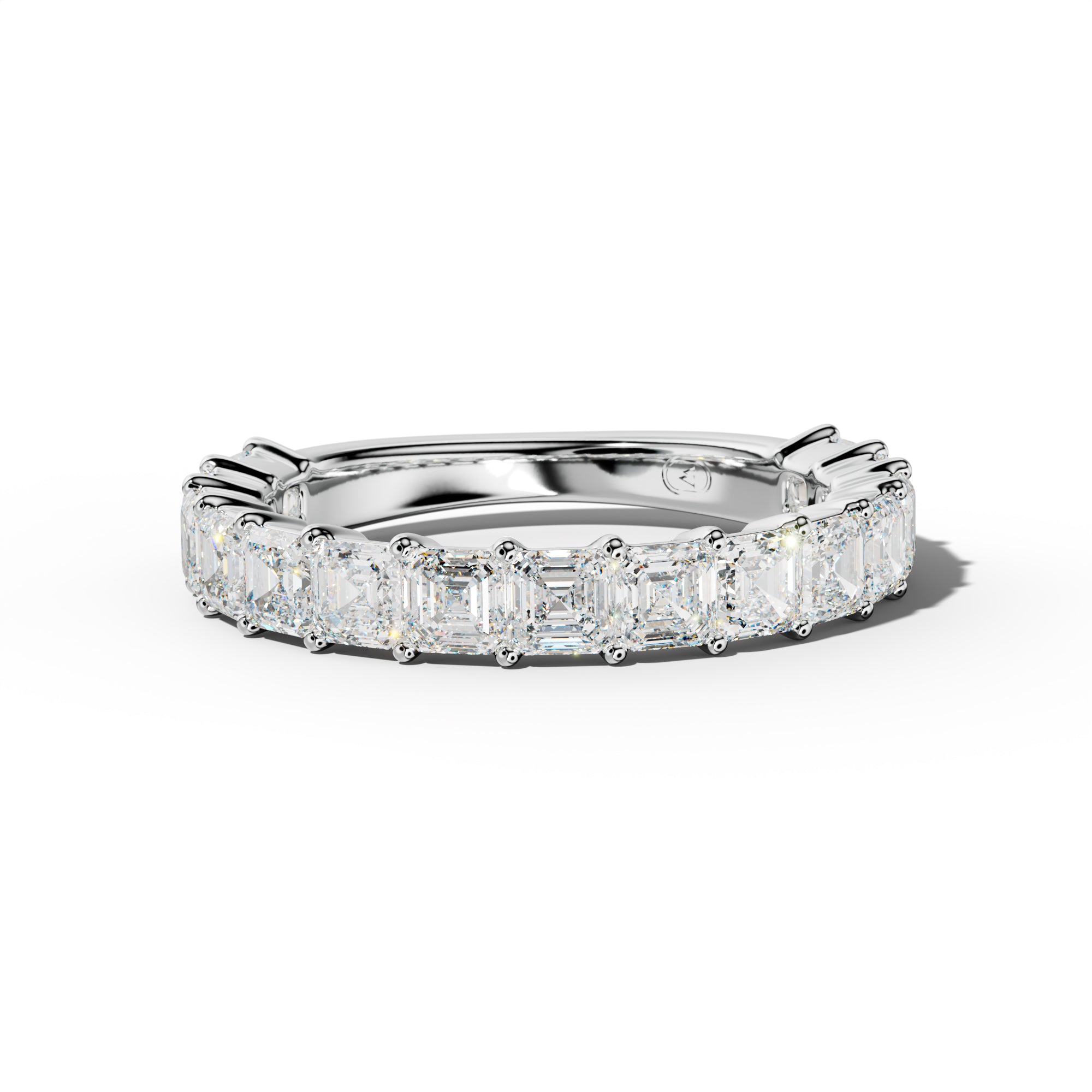 3.0 Carat Asscher Diamond 3/4 Anniversary Band Shared Prong  Low-Set Design