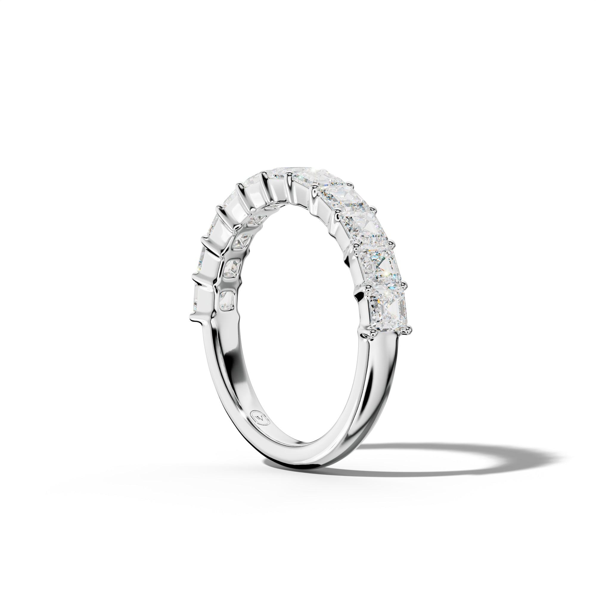 2.0 Carat Asscher Diamond Half Anniversary Band Shared Prong  Low-Set Design