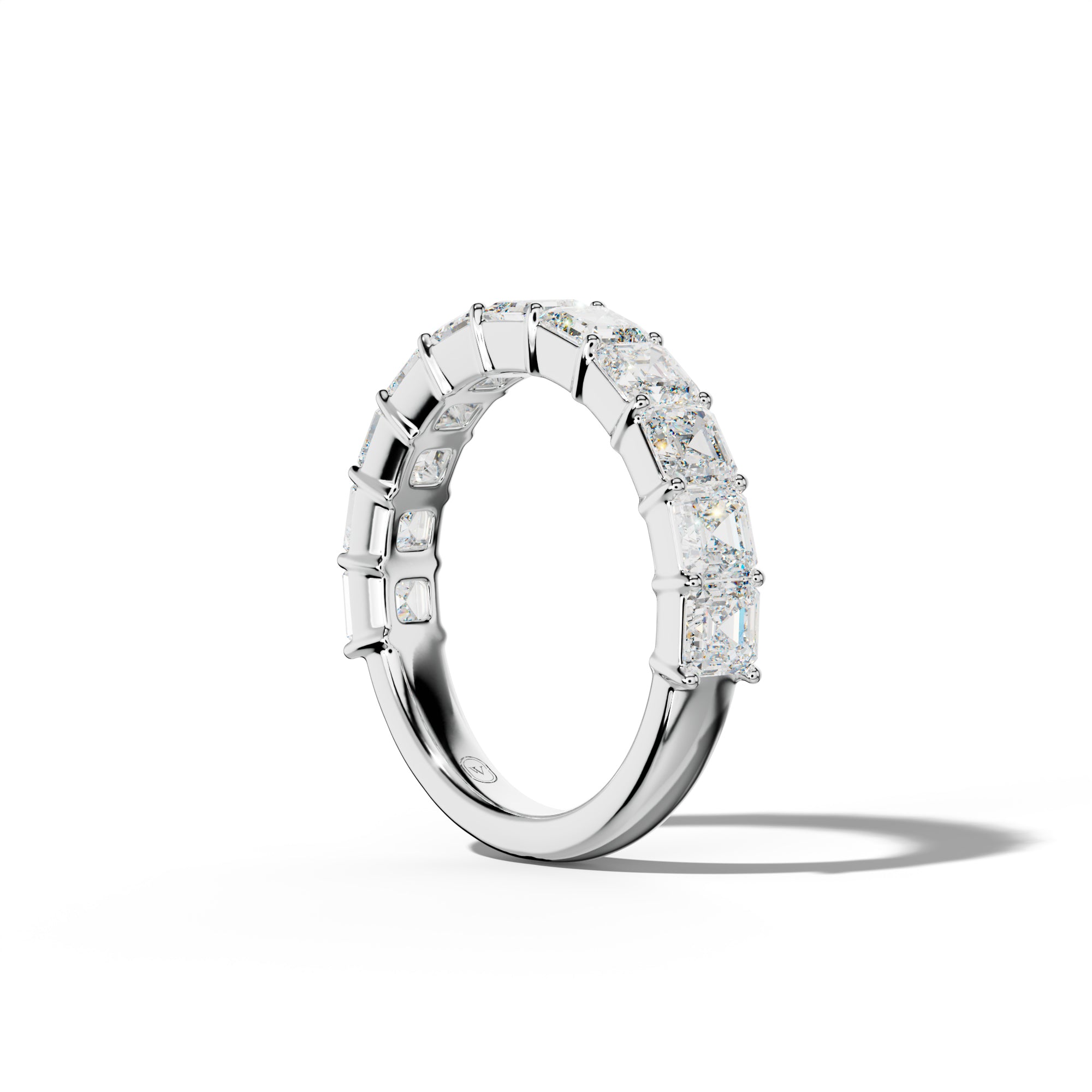 3.0 Carat Asscher Diamond Half Anniversary Band Shared Prong  Low-Set Design