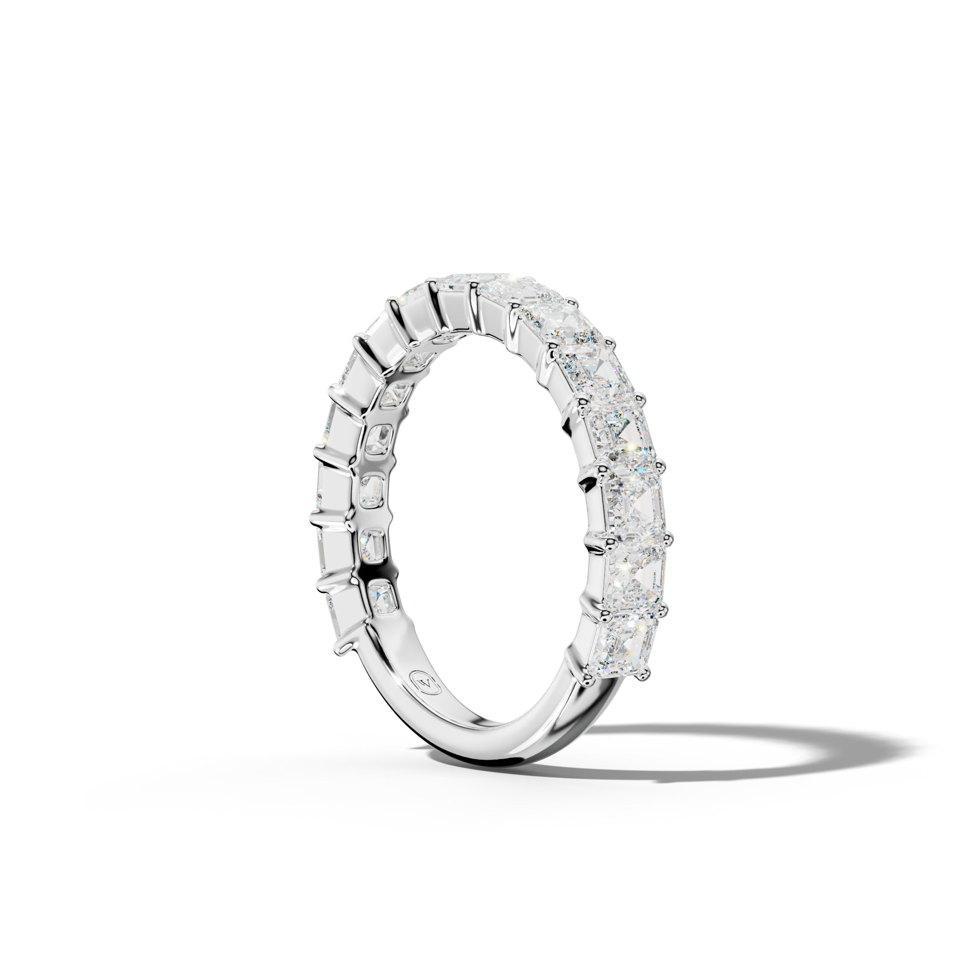 3.0 Carat Asscher Diamond 3/4 Anniversary Band Shared Prong  Low-Set Design