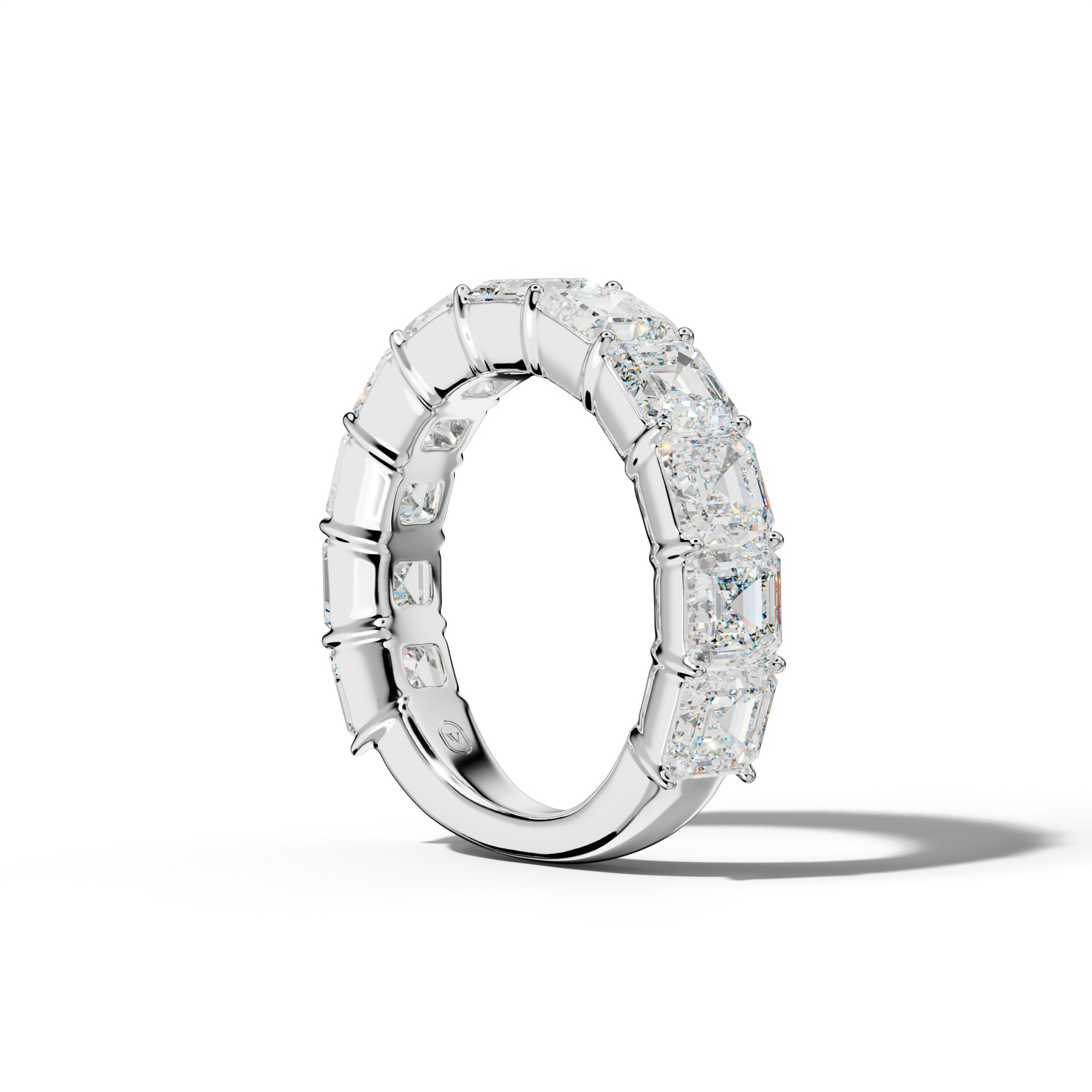 6.0 Carat Asscher Diamond 3/4 Anniversary Band Shared Prong  Low-Set Design