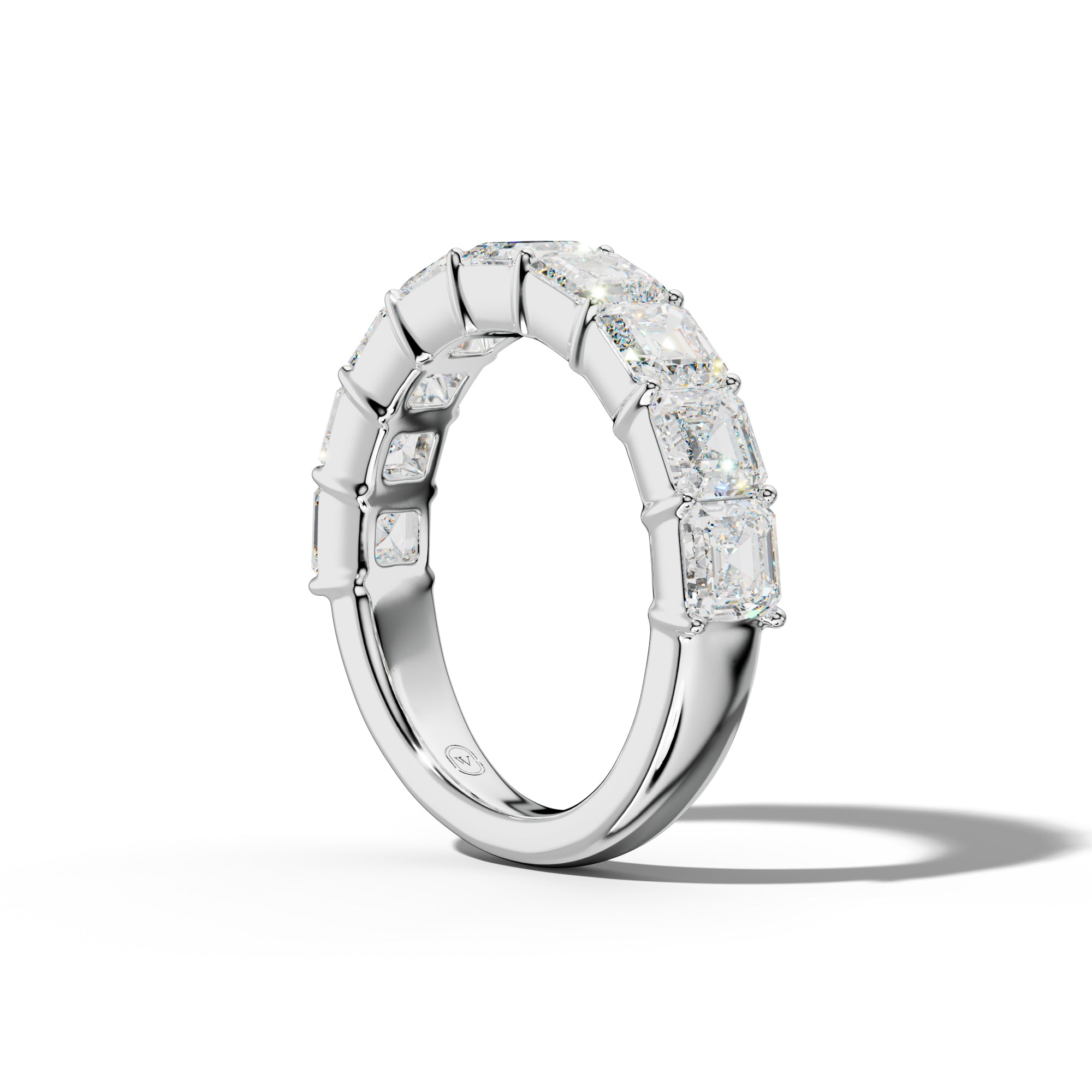 4.0 Carat Asscher Diamond Half Anniversary Band Shared Prong  Low-Set Design