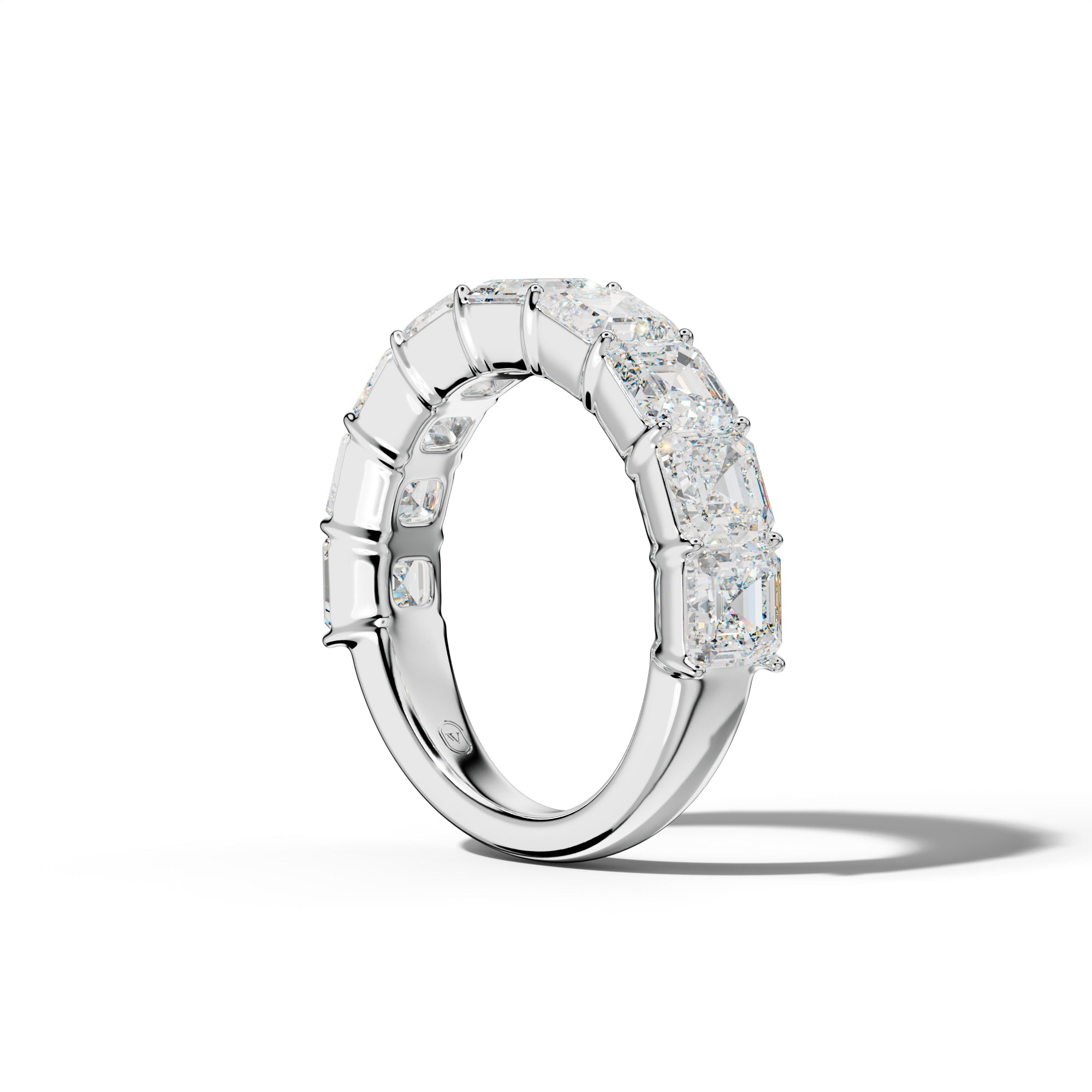 5.0 Carat Asscher Diamond Half Anniversary Band Shared Prong  Low-Set Design