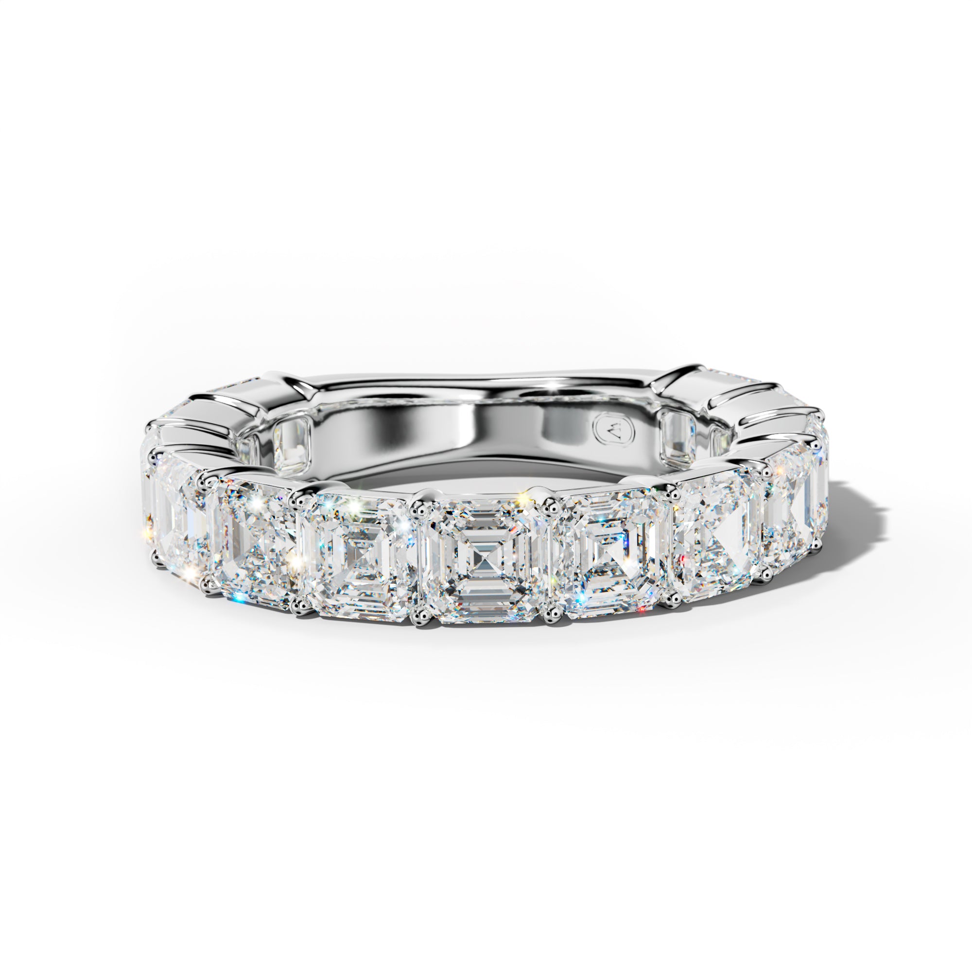 5.0 Carat Asscher Diamond 3/4 Anniversary Band Shared Prong  Low-Set Design