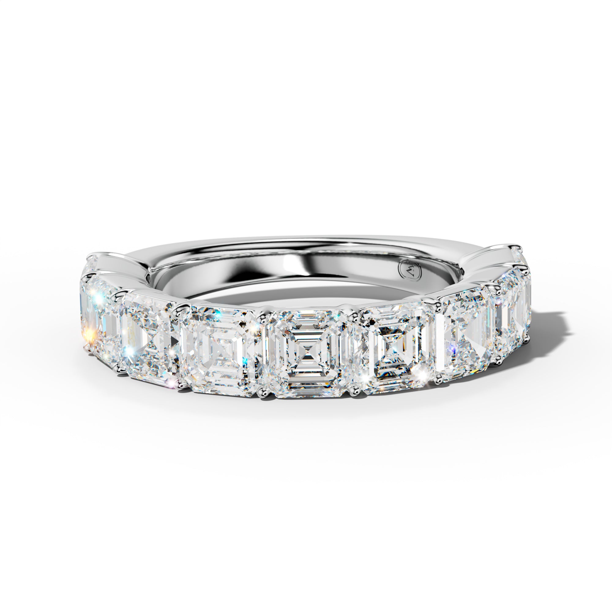 5.0 Carat Asscher Diamond Half Anniversary Band Shared Prong  Low-Set Design