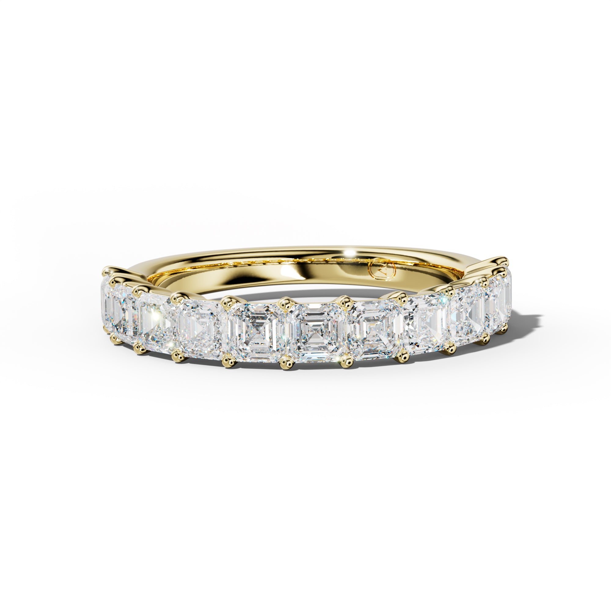 2.0 Carat Asscher Diamond Half Anniversary Band Shared Prong  Low-Set Design