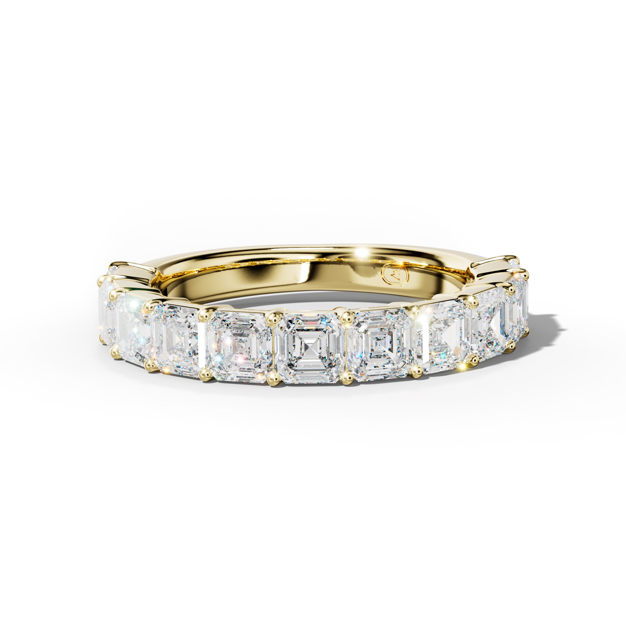3.0 Carat Asscher Diamond Half Anniversary Band Shared Prong  Low-Set Design