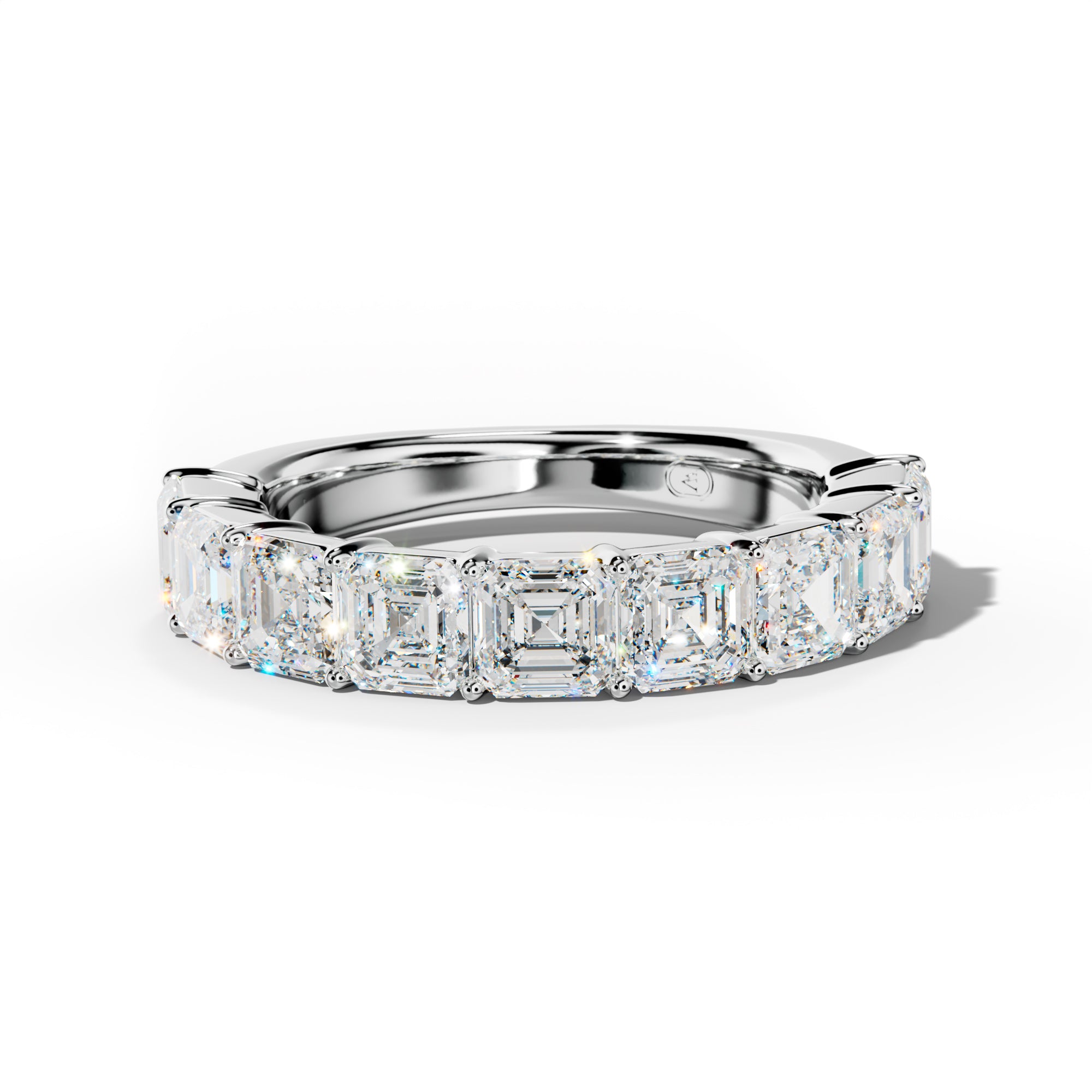 4.0 Carat Asscher Diamond Half Anniversary Band Shared Prong  Low-Set Design