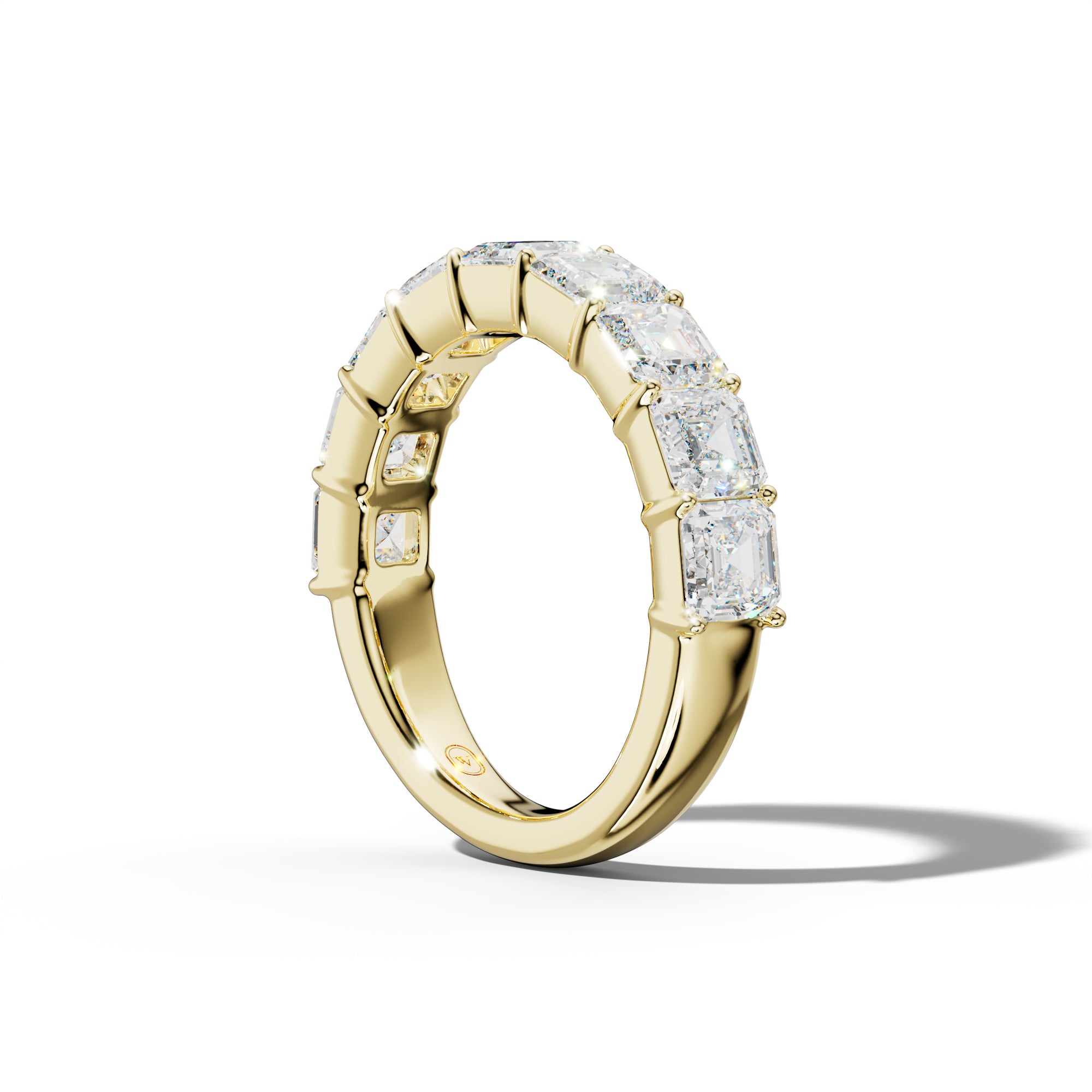 4.0 Carat Asscher Diamond Half Anniversary Band Shared Prong  Low-Set Design