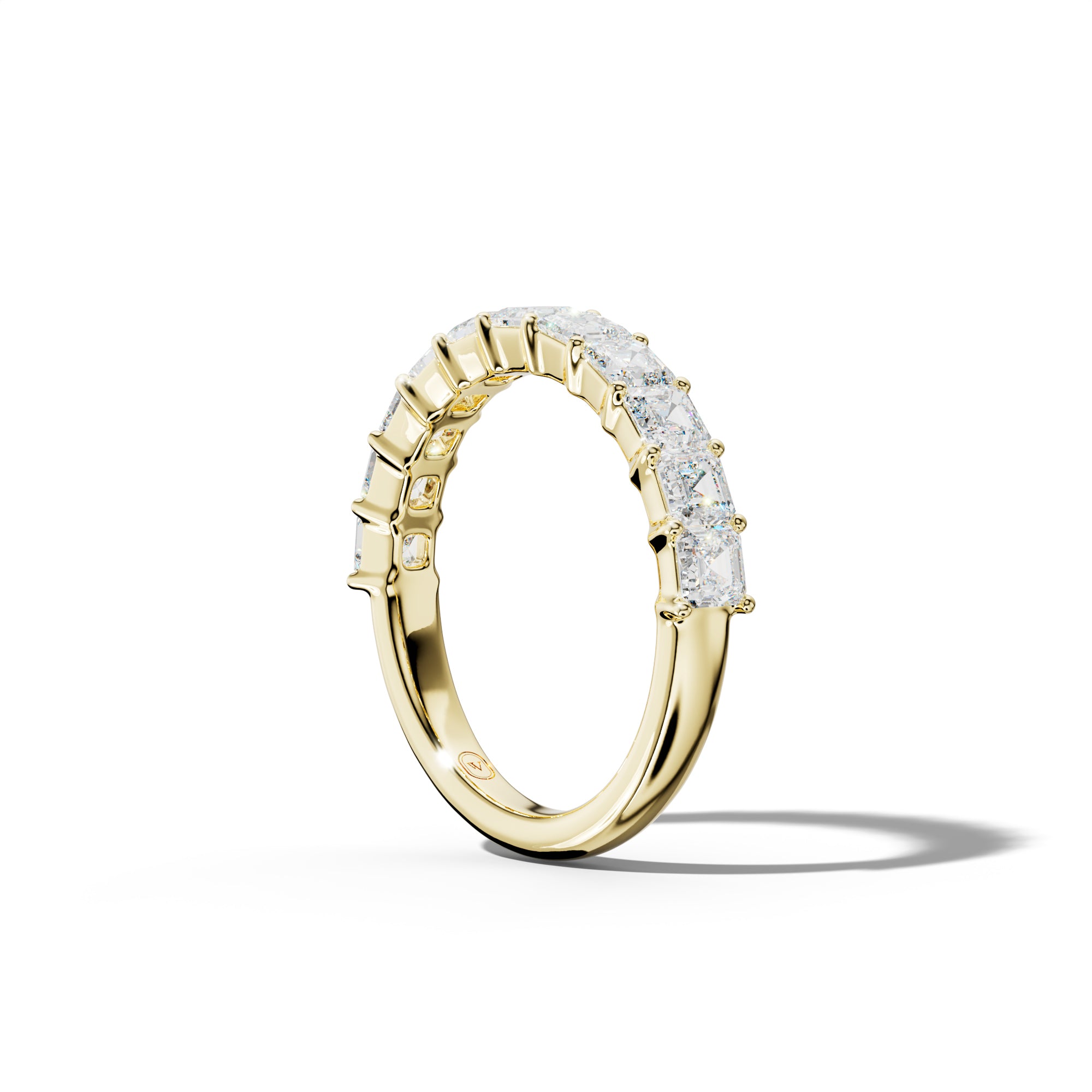 2.0 Carat Asscher Diamond Half Anniversary Band Shared Prong  Low-Set Design