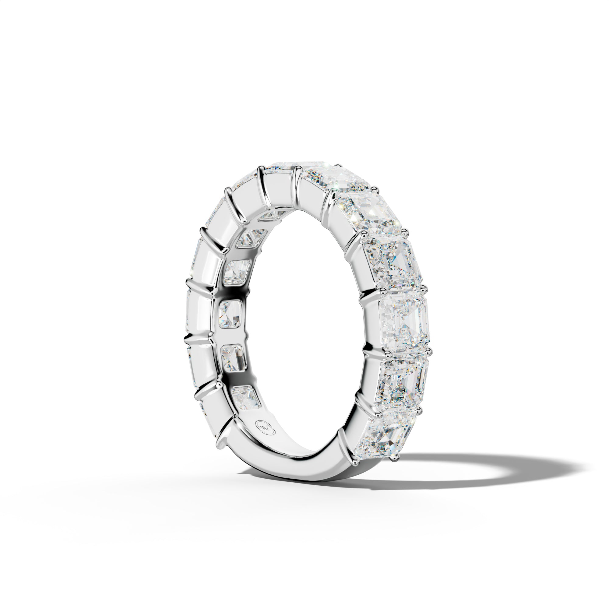 5.0 Carat Asscher Diamond 3/4 Anniversary Band Shared Prong  Low-Set Design