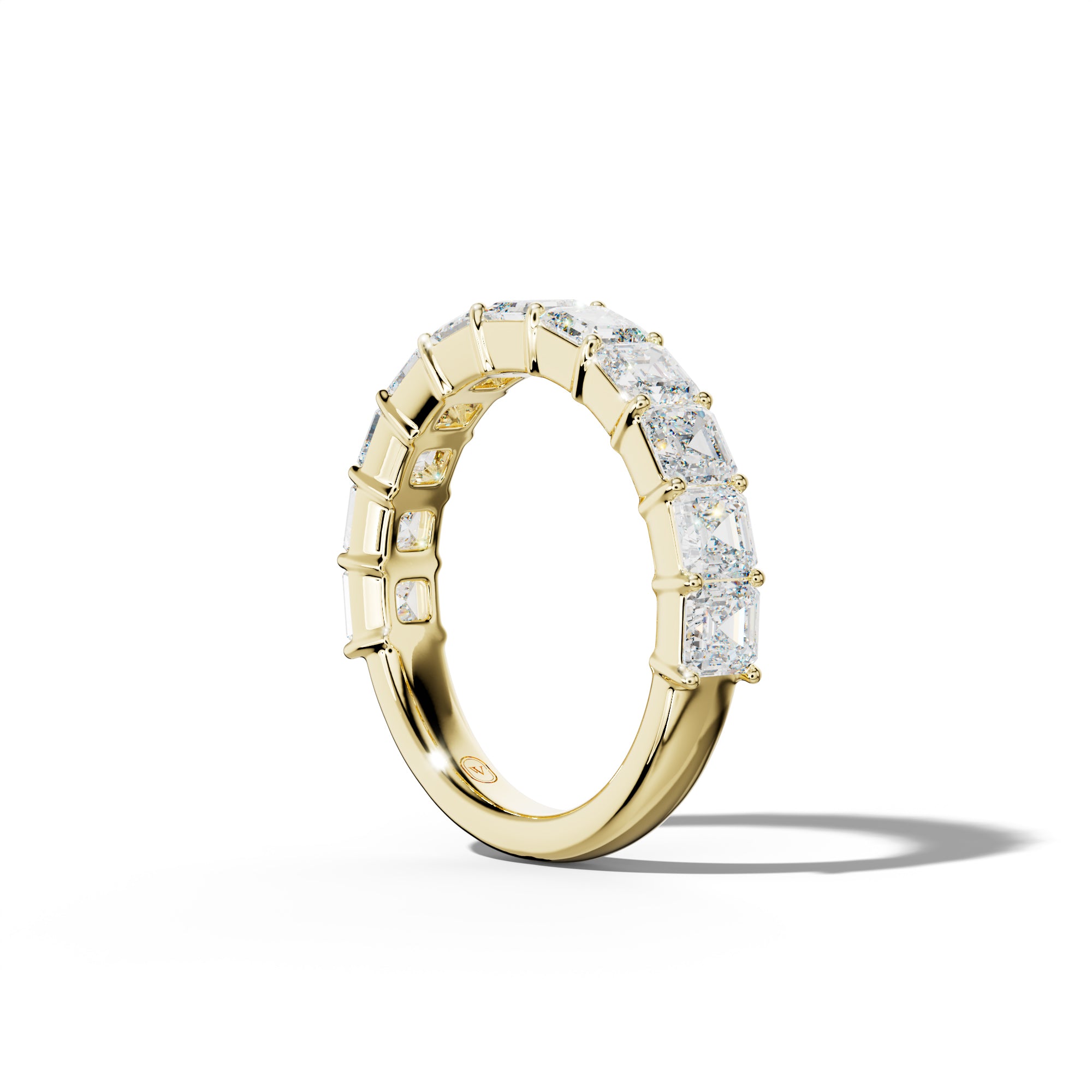 3.0 Carat Asscher Diamond Half Anniversary Band Shared Prong  Low-Set Design