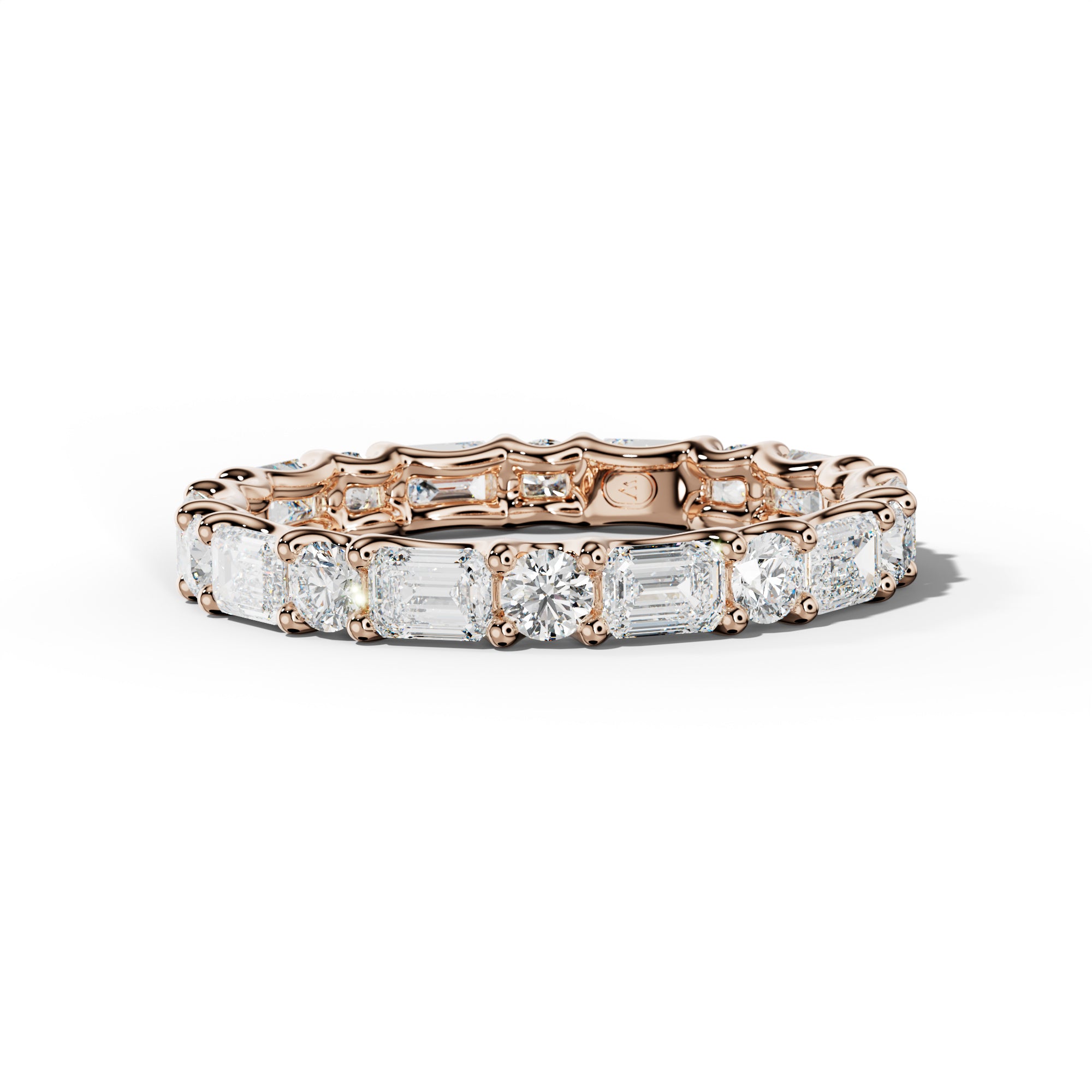 3.0 Carat East West Emerald and Round Diamond Eternity Band Shared Prong