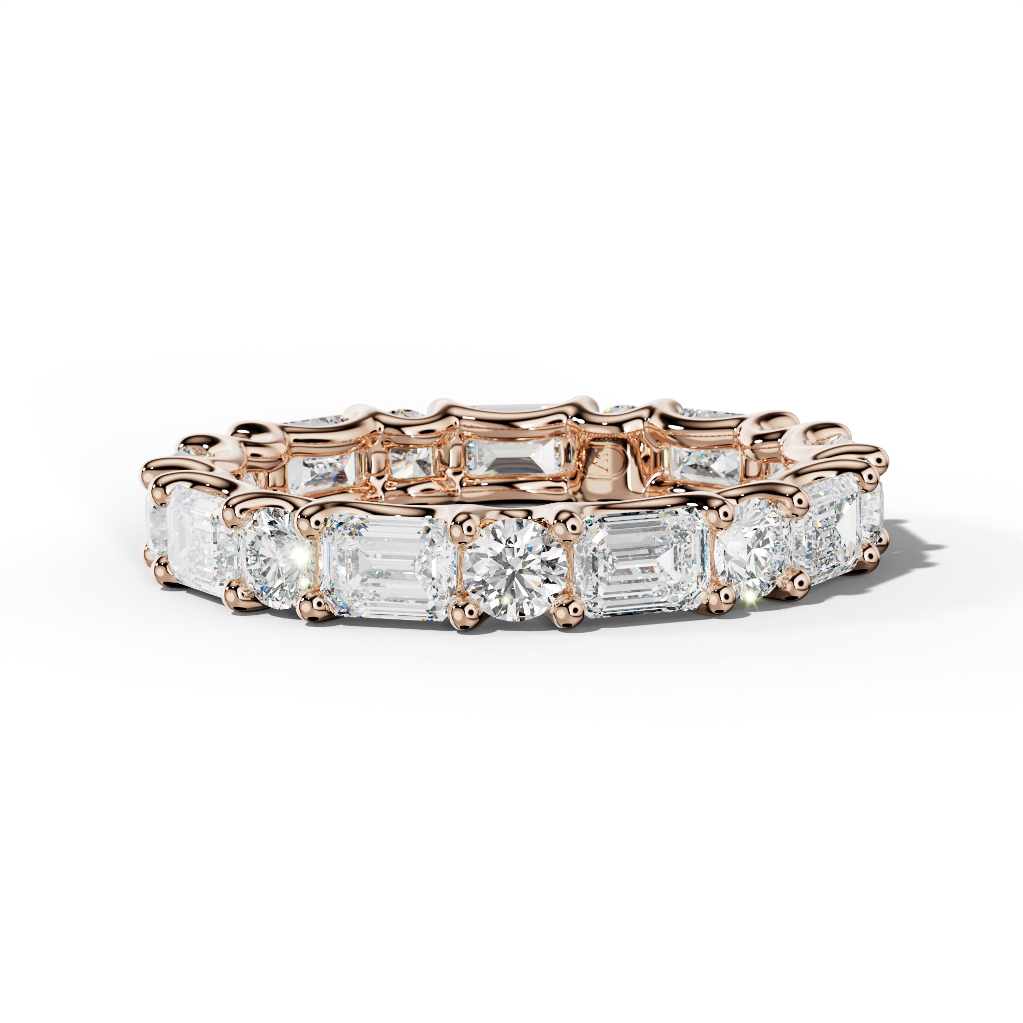 4.0 Carat East West Emerald and Round Diamond Eternity Band Shared Prong