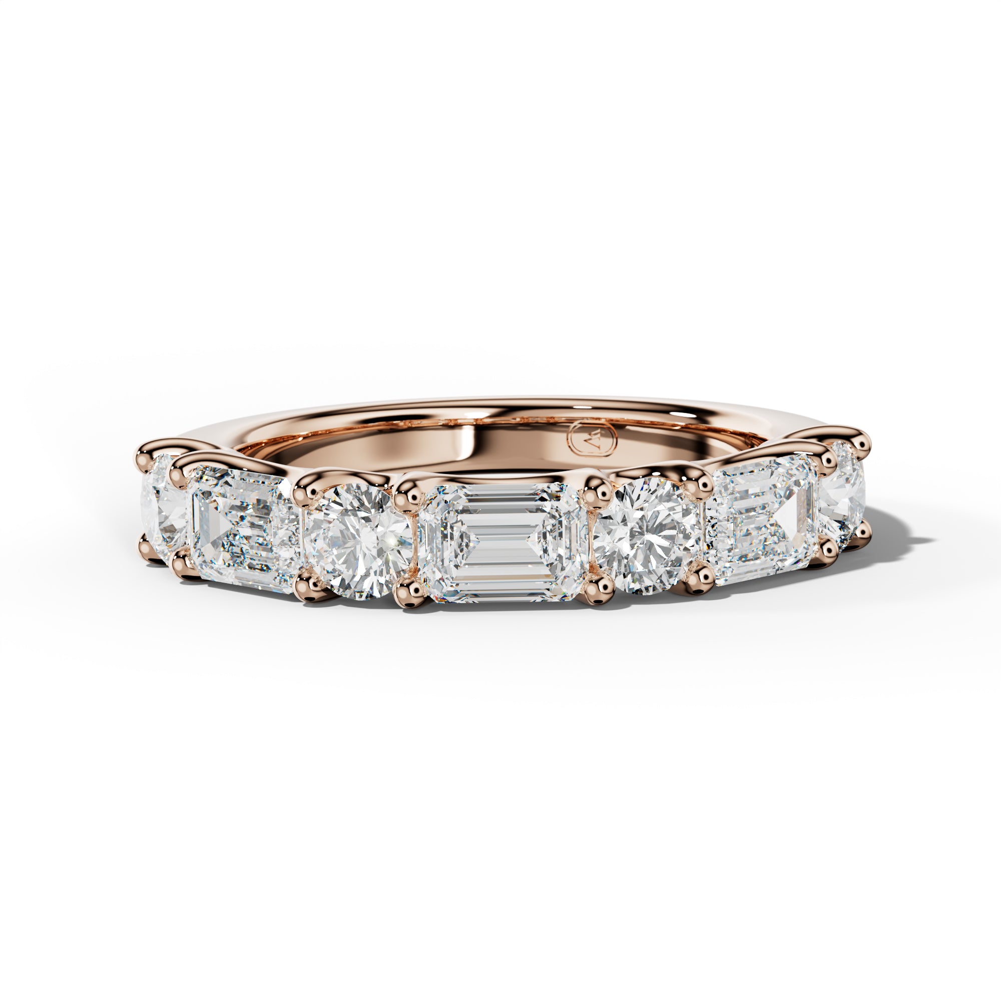 2.0 Carat East West Emerald and Round Diamond Half Anniversary Band Shared Prong