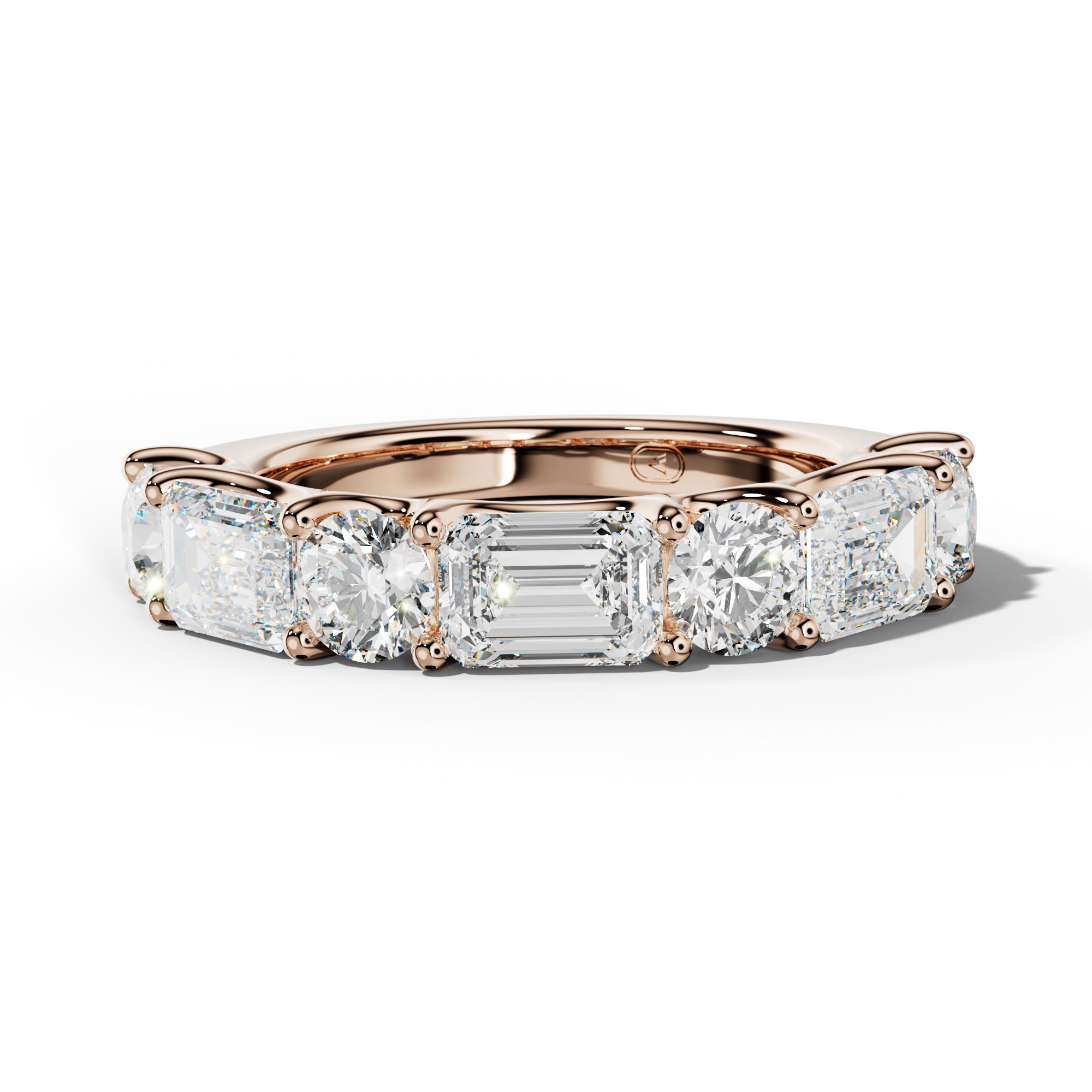 4.0 Carat East West Emerald and Round Diamond Half Anniversary Band Shared Prong