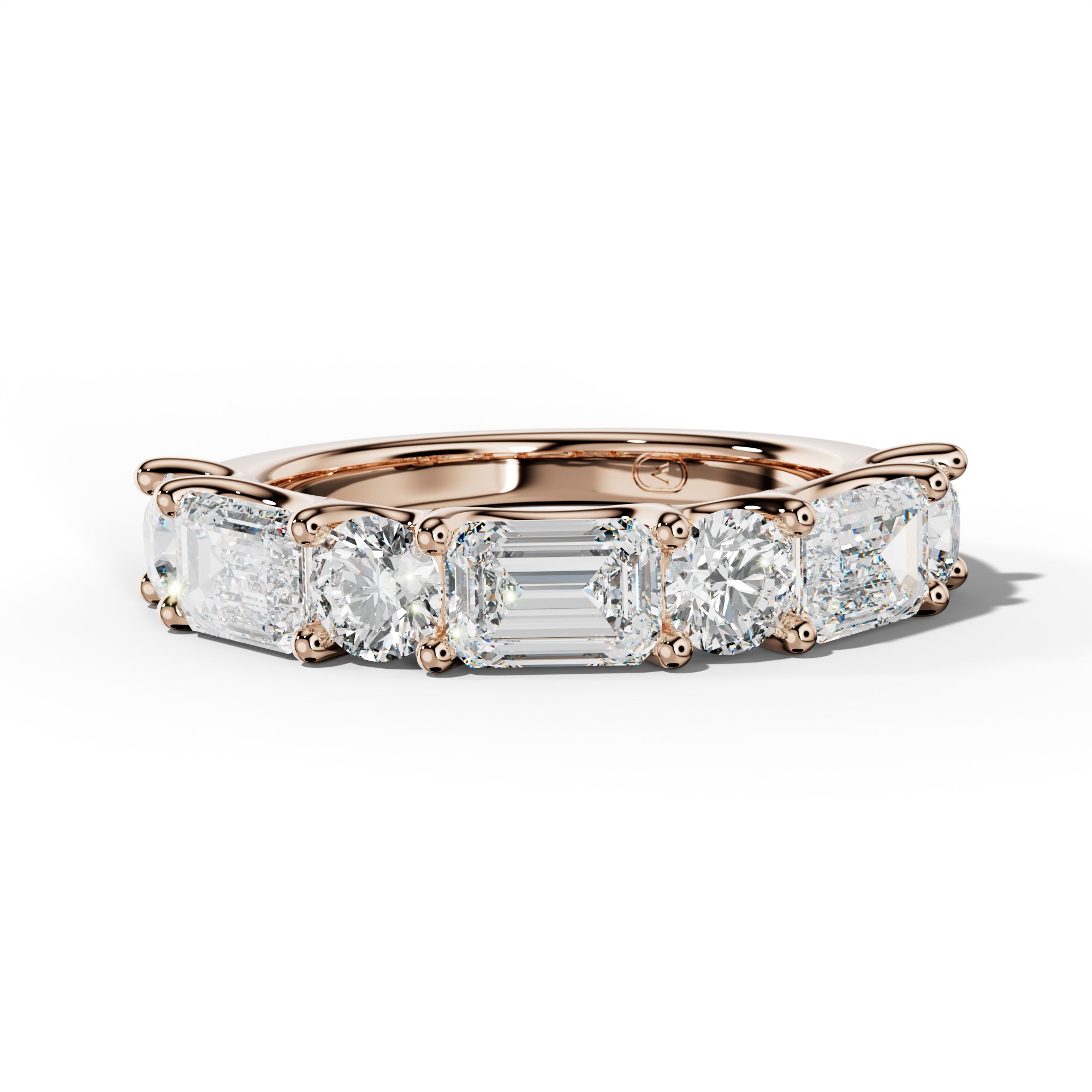 3.0 Carat East West Emerald and Round Diamond Half Anniversary Band Shared Prong