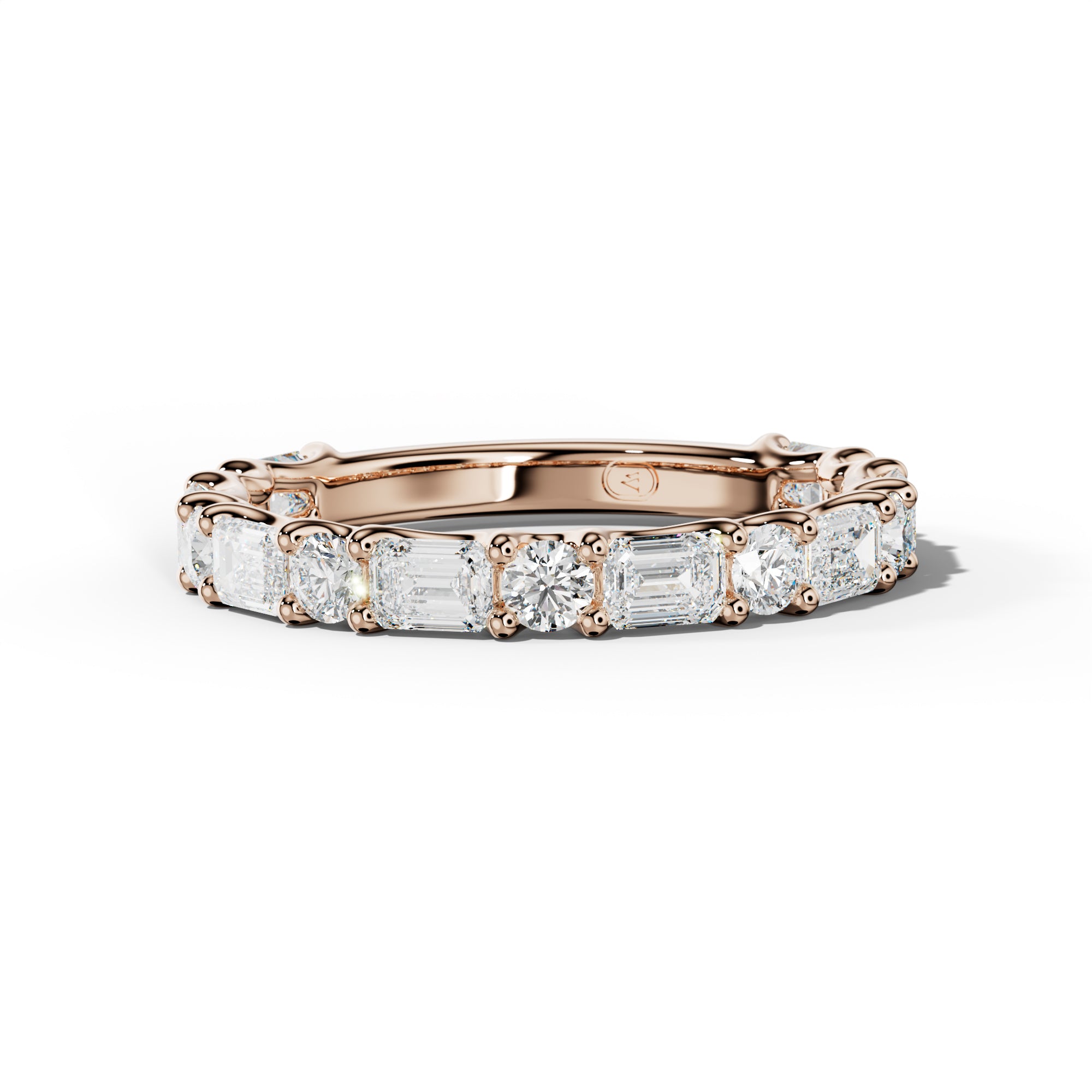 2.0 Carat East West Emerald and Round Diamond 3/4 Anniversary Band Shared Prong